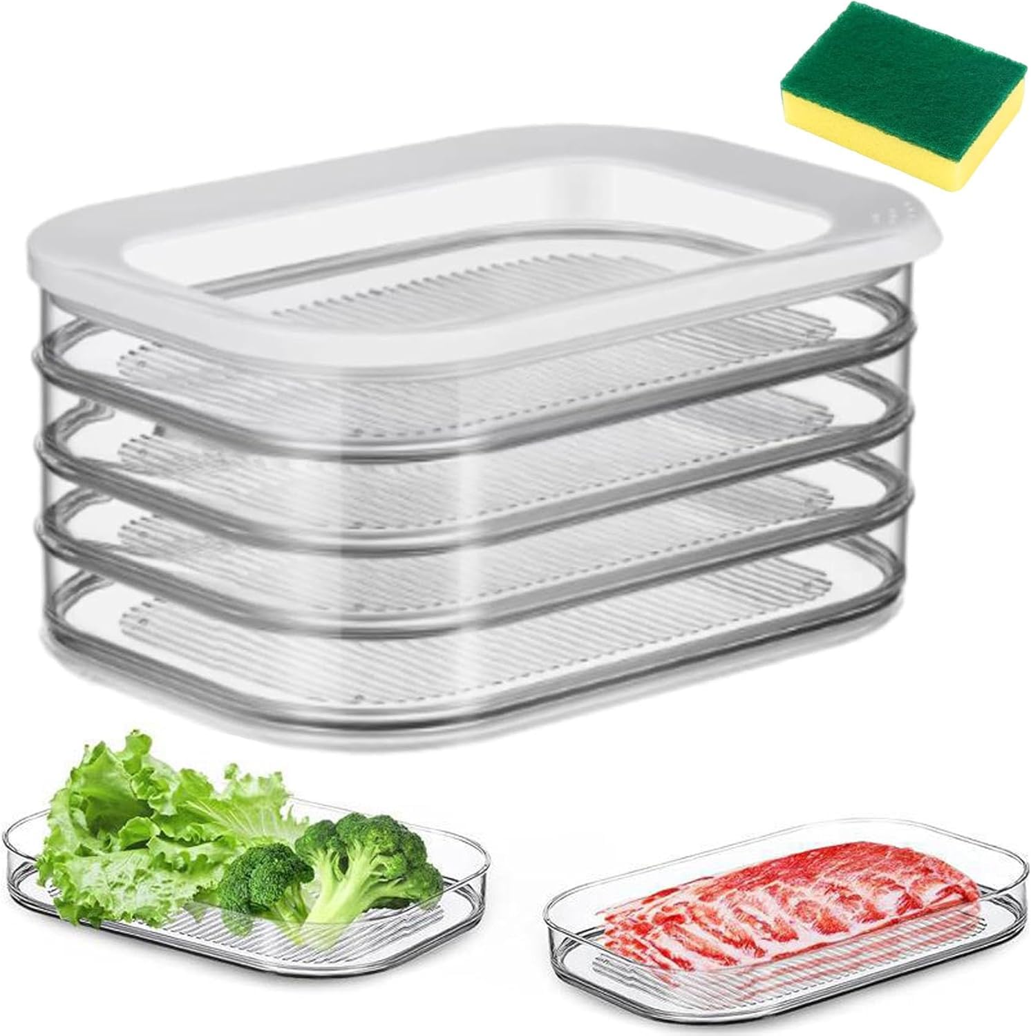 2026 New Multi-layer Food Storage Box with Lid, Deli Meat Container for Fridge, Ham and Cheese Container for Fridge, Stackable Food Storage Boxes with Lid for Cold Cuts, Cheese, and More (4 Layer)