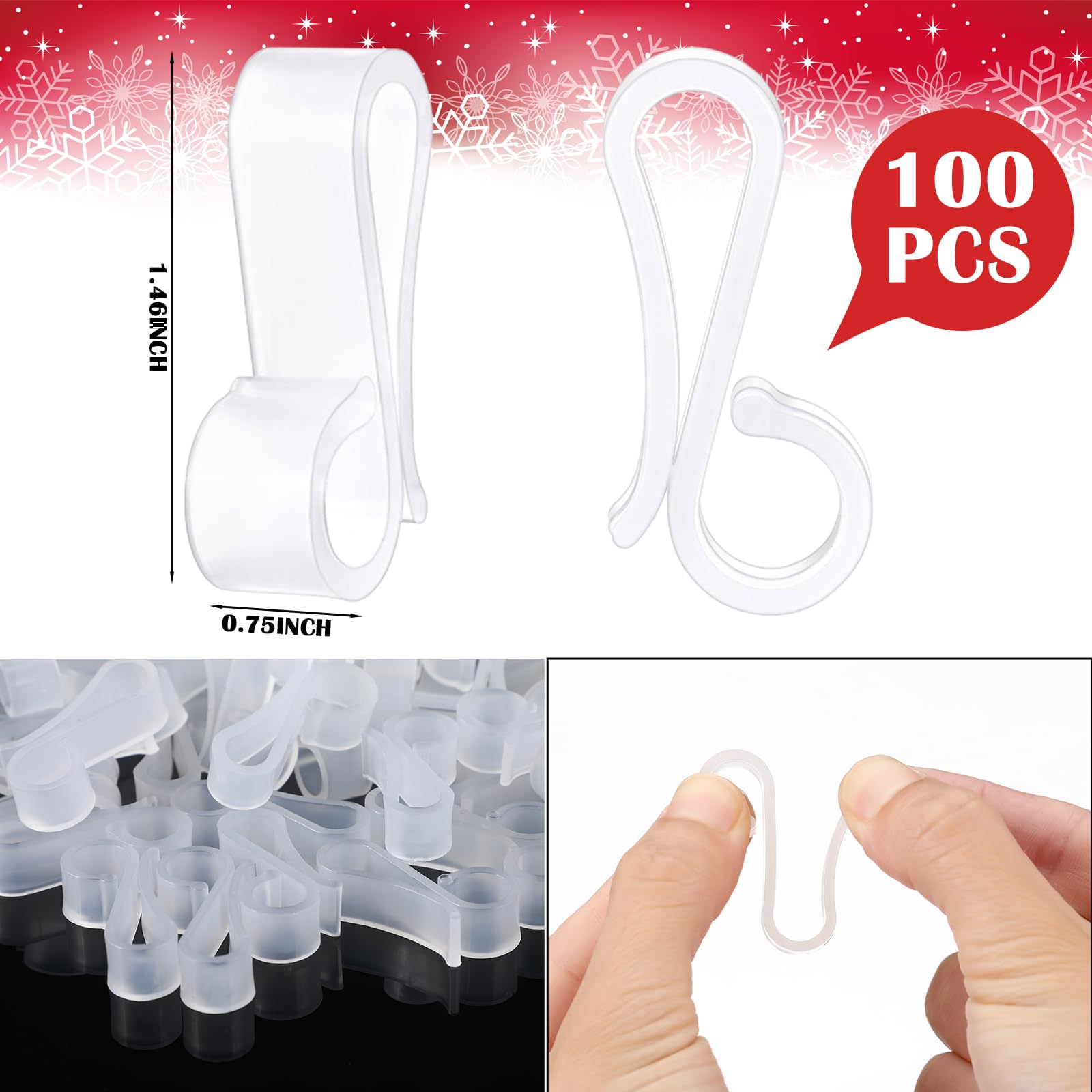 Namalu 100 Pcs Gutter Clips for Hanging Outdoor Lights Christmas Light Clips Plastic Gutter Outdoor Hooks Weatherproof Hanging String Lamp Holder Mount to Shingles for Camping Tree Decor (White)