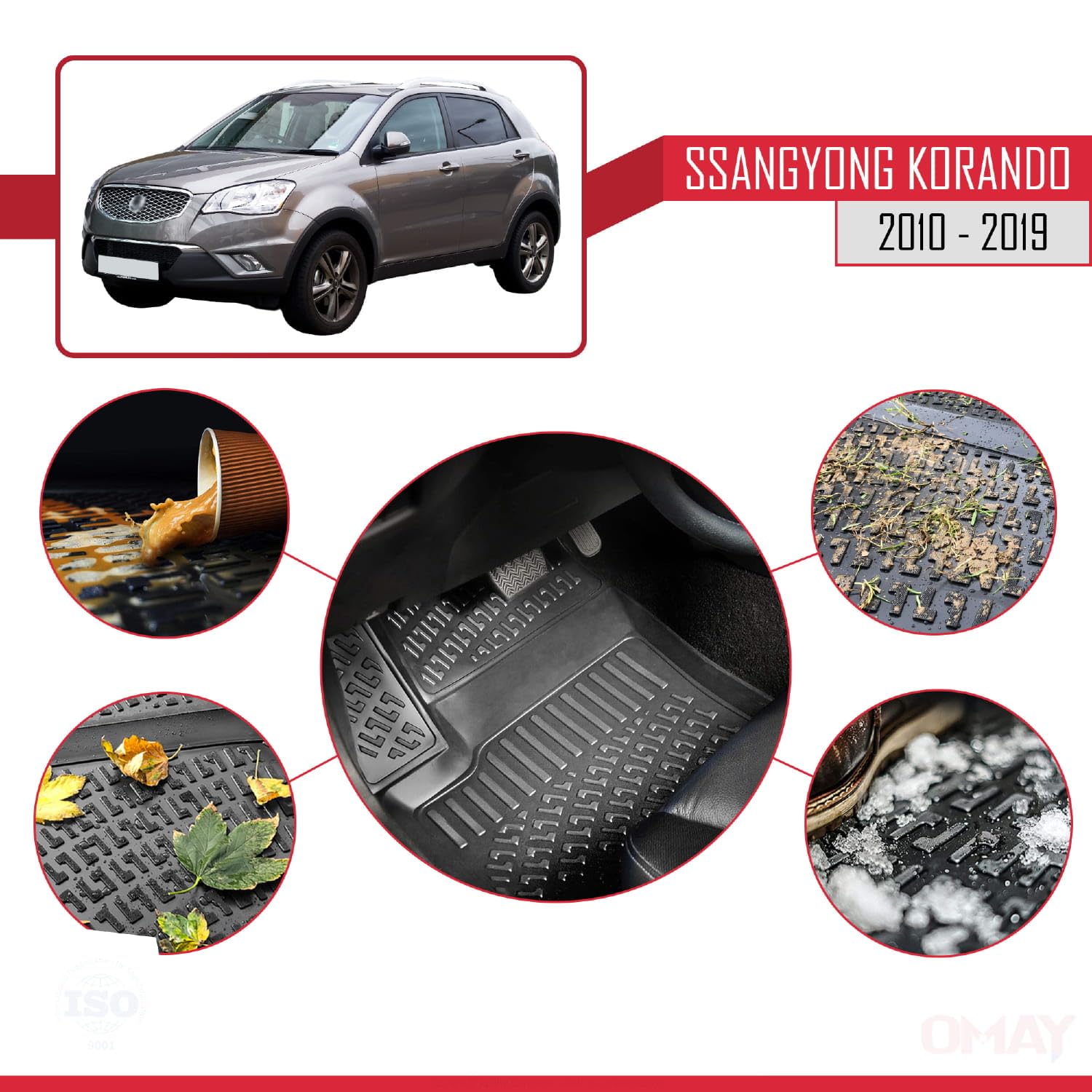 RE&AR Tuning kompatybilne z Ssangyong Korando 2010-2019 4D gumowe maty czarne