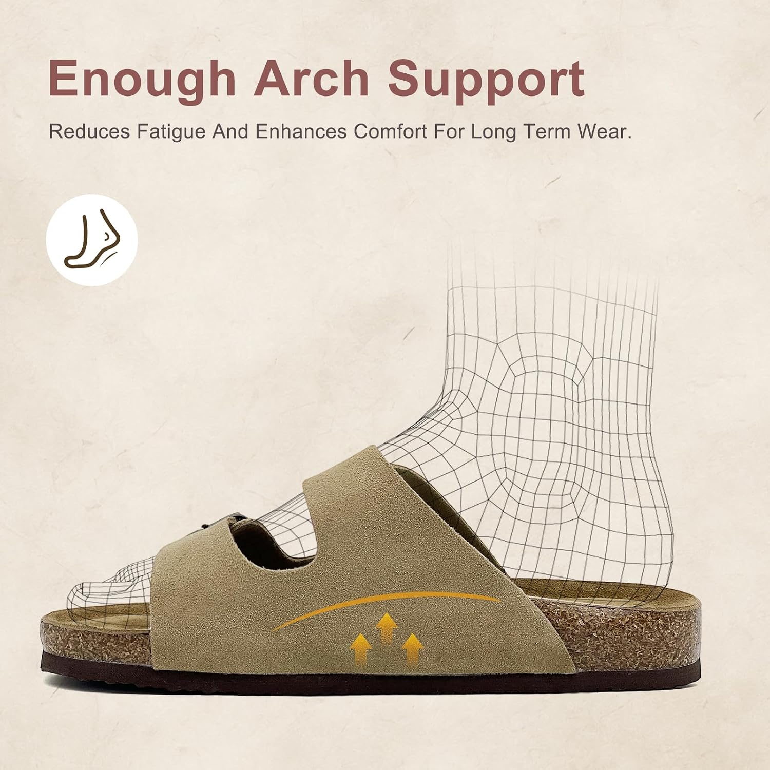 Women's Cork Footbed Sandals with Arch Support Comfortable Slip-On Slide Sandals for men Outdoor Sandals with Adjustable Buckle Summer Leather Flat Shoes