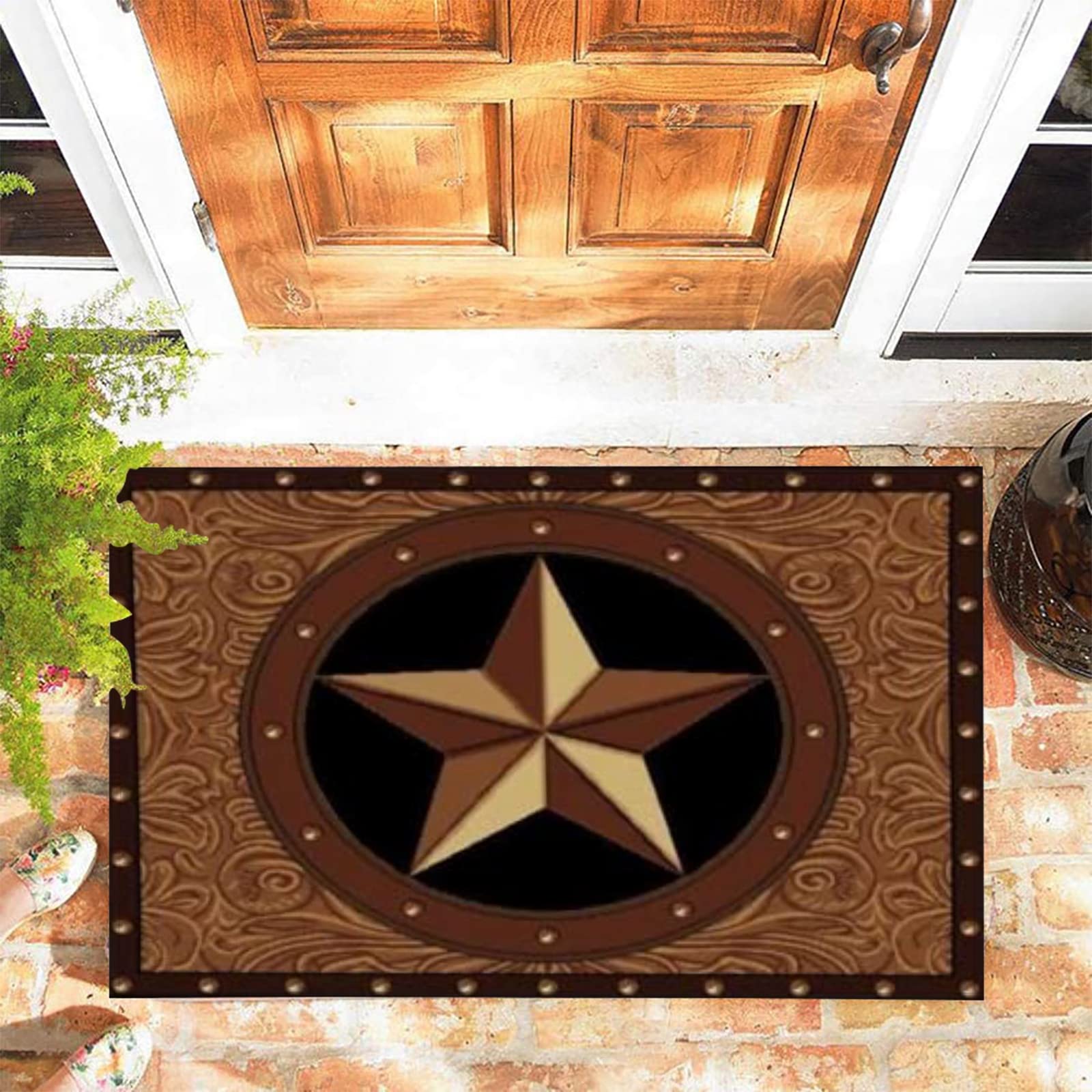 JOOCAR Door Mat Western Texas Star Plant Decor Door Mat for Indoor, 40x60 cm, Non-slip Entrance Rug Machine Washable Soft Doormats for Kitchen Bathroom Bedroom