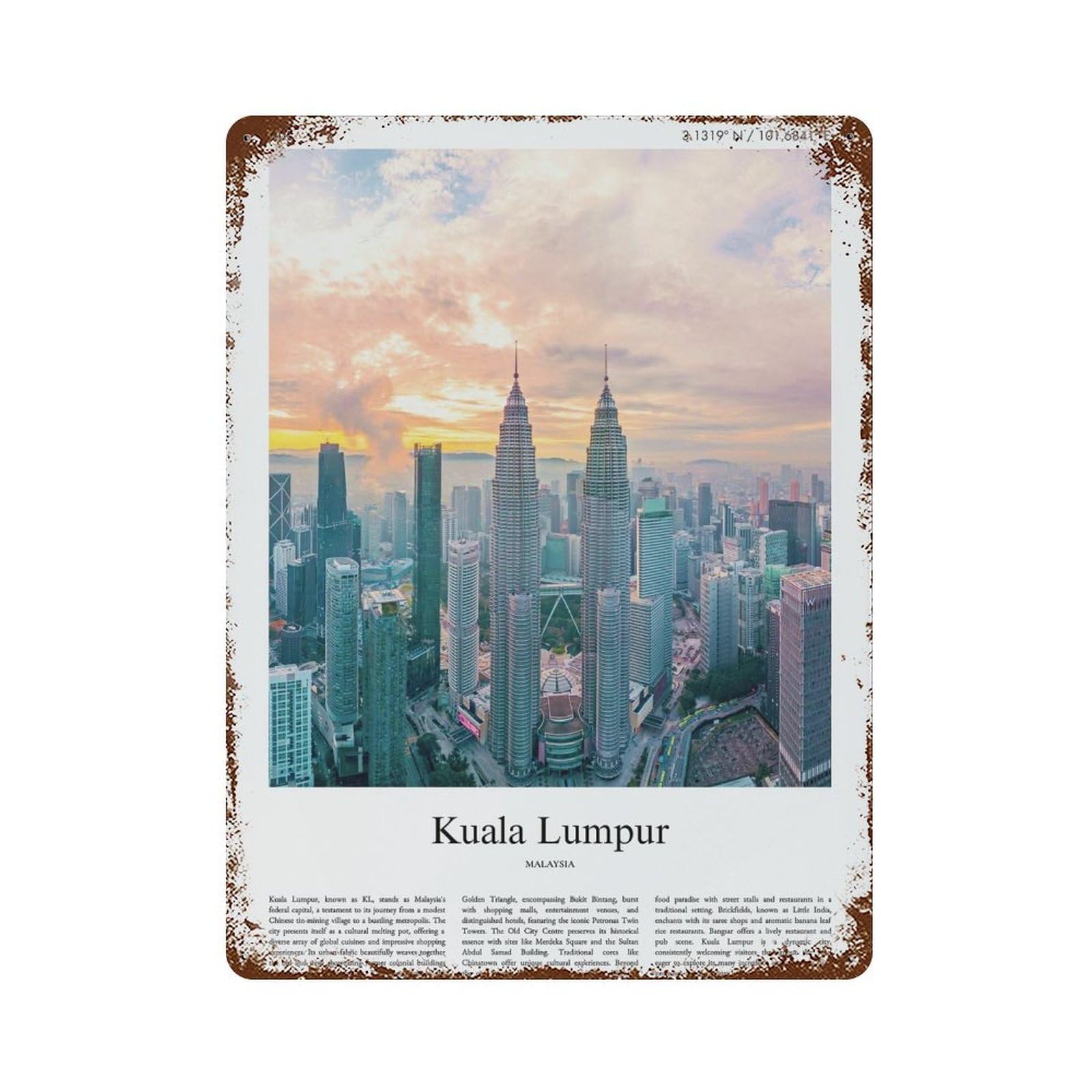 xiaoxiaoshen Kuala Lumpur Malaysia City Scenery Wall Decor Art Metal Tin Poster Modern Home Decor Art Home Bar Shop Decorations Vintage Sign 40x30cm