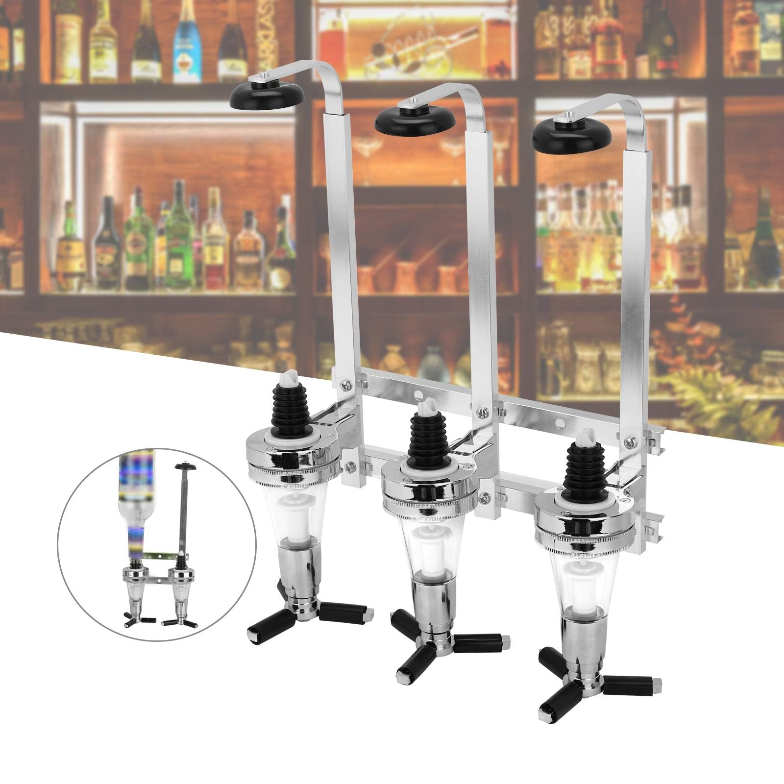 6-Fach Wandmontierter Schnapsspender 30 ml, Aluminiumlegierung Bar Butler Flaschenhalter, Höhenverstellbarer Getränkespender für 6 Spirituosen, Perfekt für Hausbar (3 Schnapsspender Flaschenhalter)