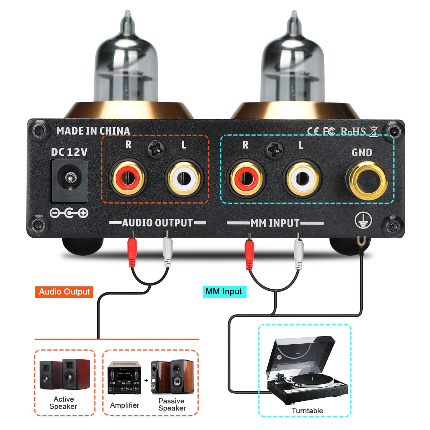 SUCAAUDIO Phono Preamp for Turntable MM Phonograph Vacuum Tube