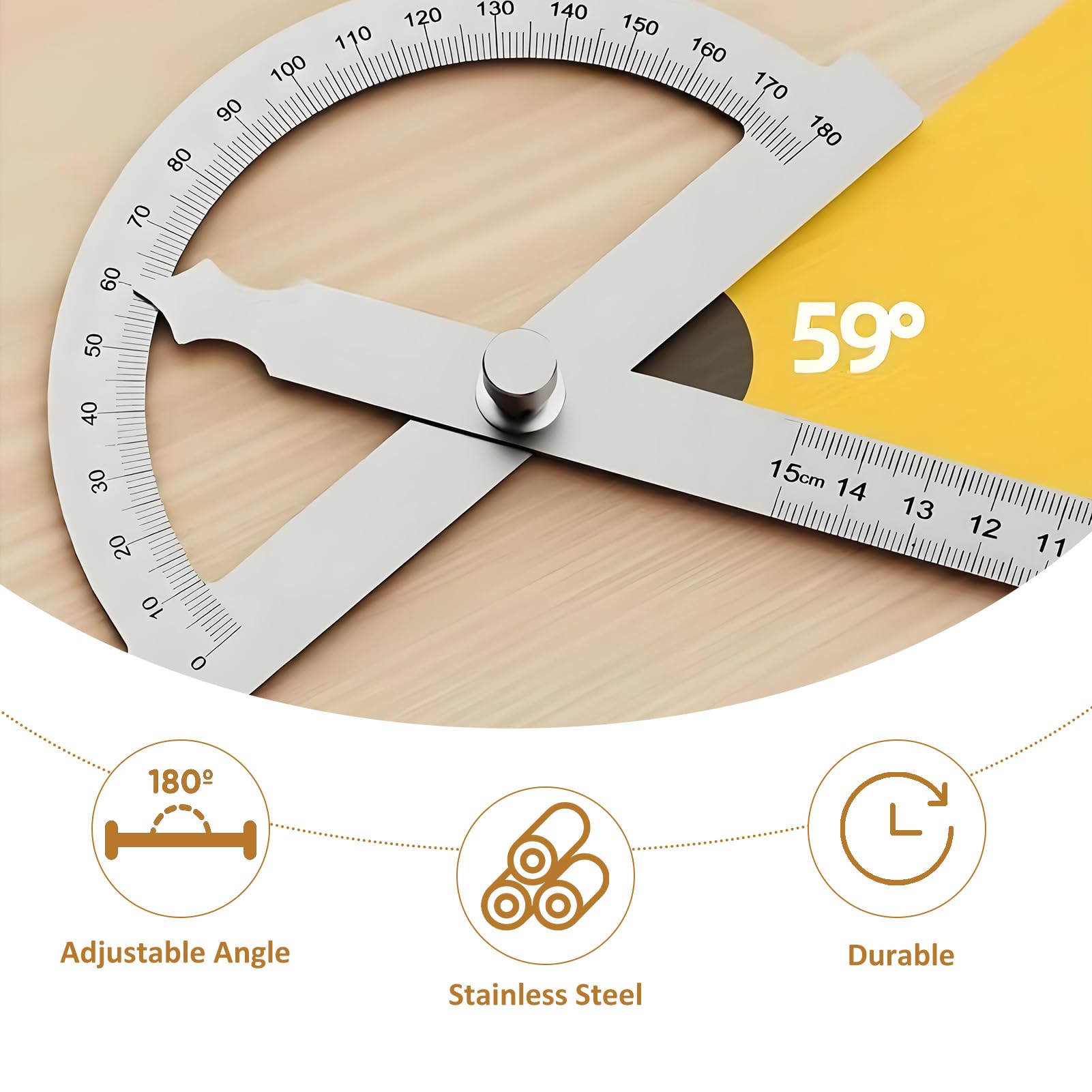Goniometro digitale ad angolo falso squadro, realizzato in acciaio inossidabile, 0-180°, 15 cm portatile, adatto per la produzione di fai da te, la lavorazione del legno, la casa