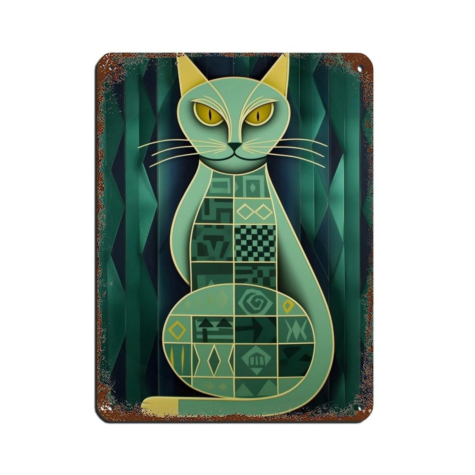 Art Deco Cat Poster Retro Poster Metal Tin Sign Chic Art Retro Iron Painting Bar People Cave Cafe Family Garage Poster Wall Decoration 12x16inch(30x40cm)