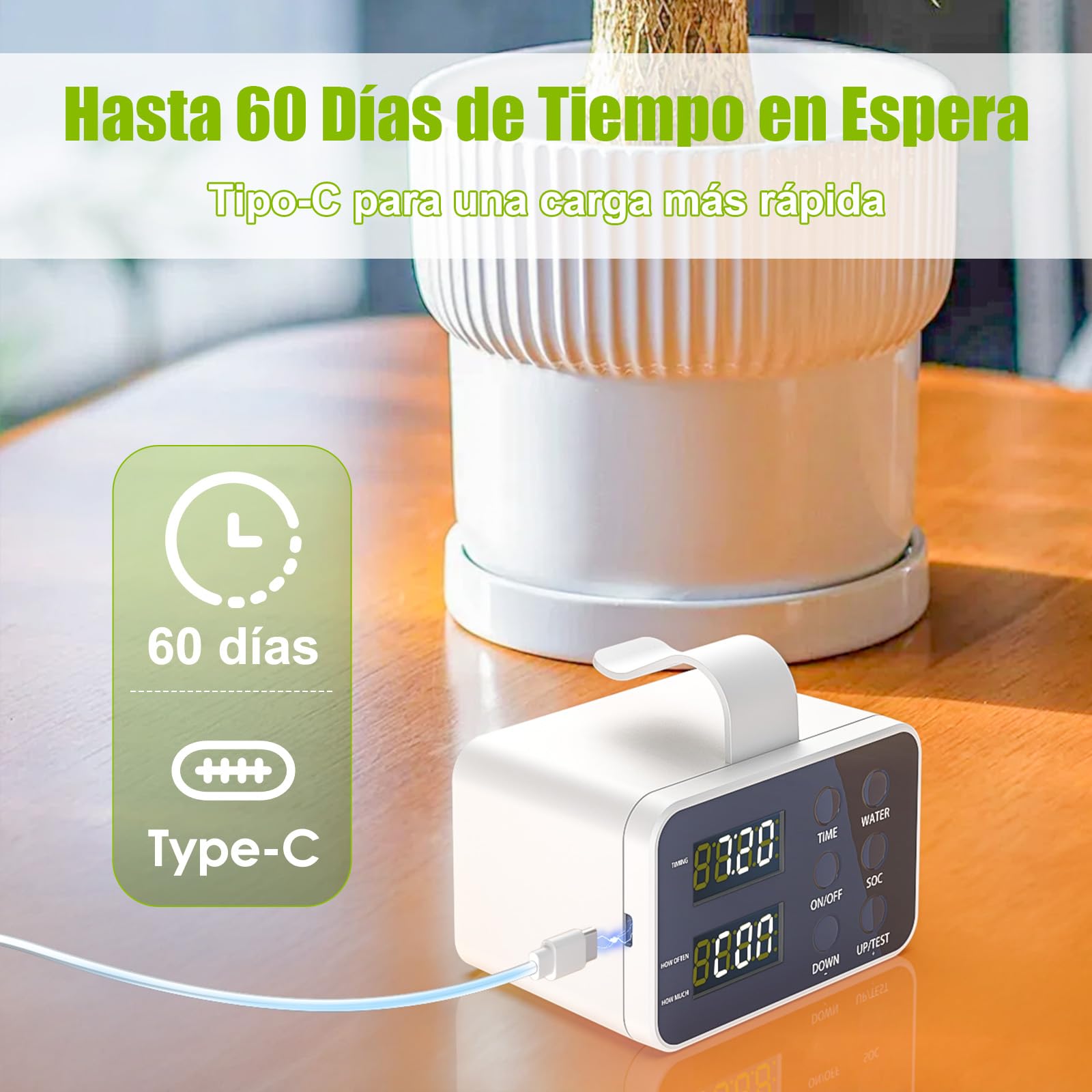 Sistema de Riego Automático, Kit de Riego por Goteo DIY, Sistema de Riego Recargable con Alarma de Escasez de Agua y Falta de Energía