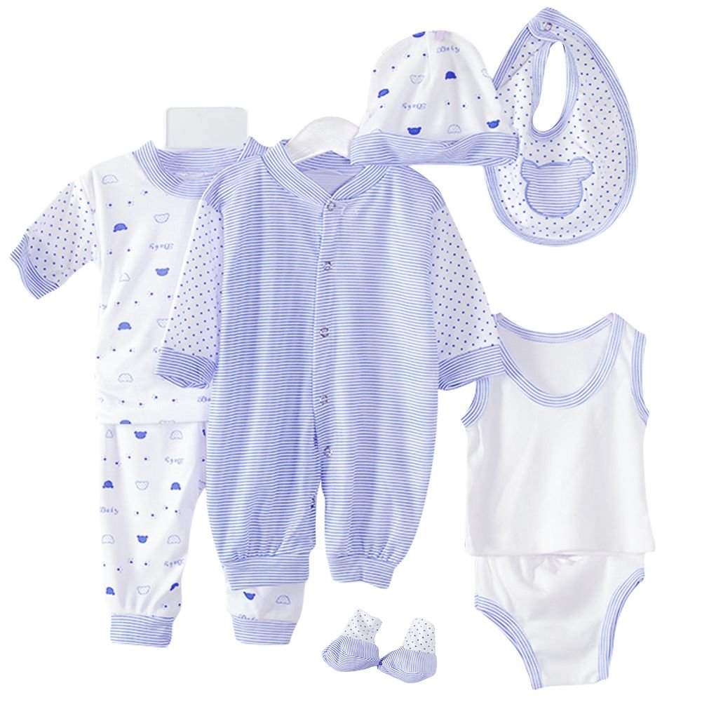 Hotfiary 8Pcs Unisex Baby Cotton Layette Outfit Set Newborn Layette Gift Set Baby Cotton Clothes Suit for Newborn to 3 Months