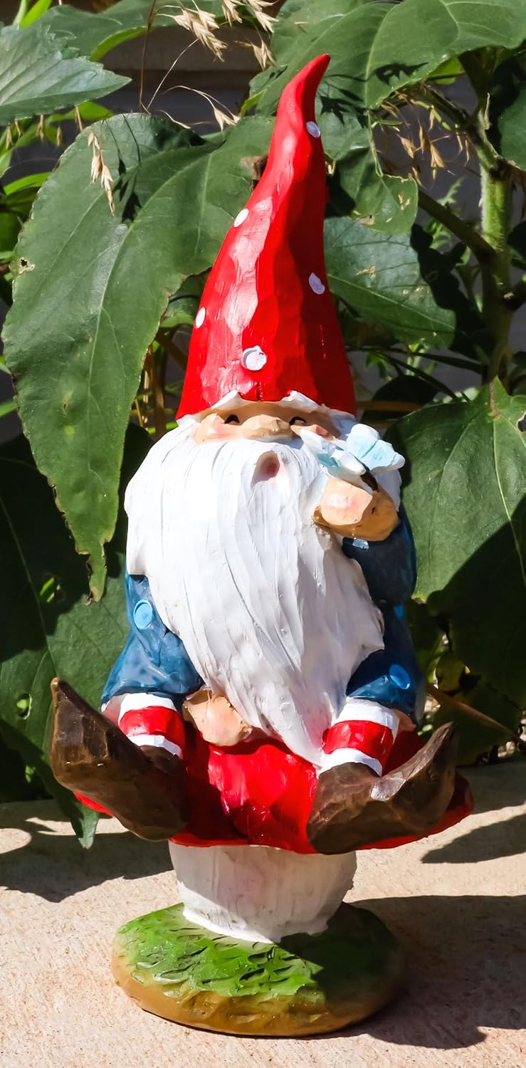 Ebros Gift Whimsical Adventuring Festive Holiday Camper Gnome Sitting On Toadstool Mushroom with A Bluebird Figurine Travelling Gnomes DIY Fairy Garden Home Decor Sculpture