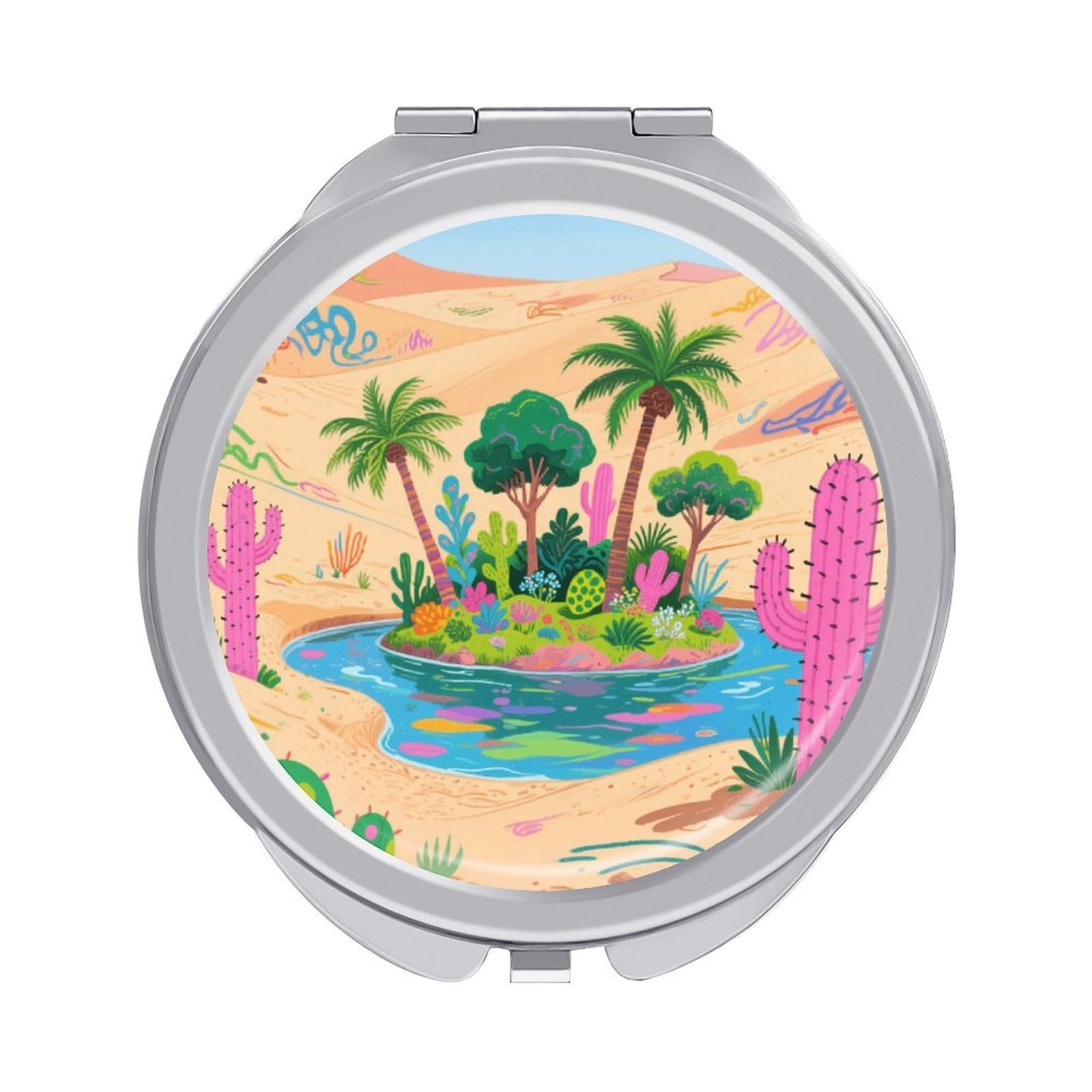 Fekiloot Style Graffiti Oasis Travel Makeup Mirror Handheld Compact Mirror Portable Pocket Mirror Double-Sided 1X/2X Magnifying For Handbag And Purses
