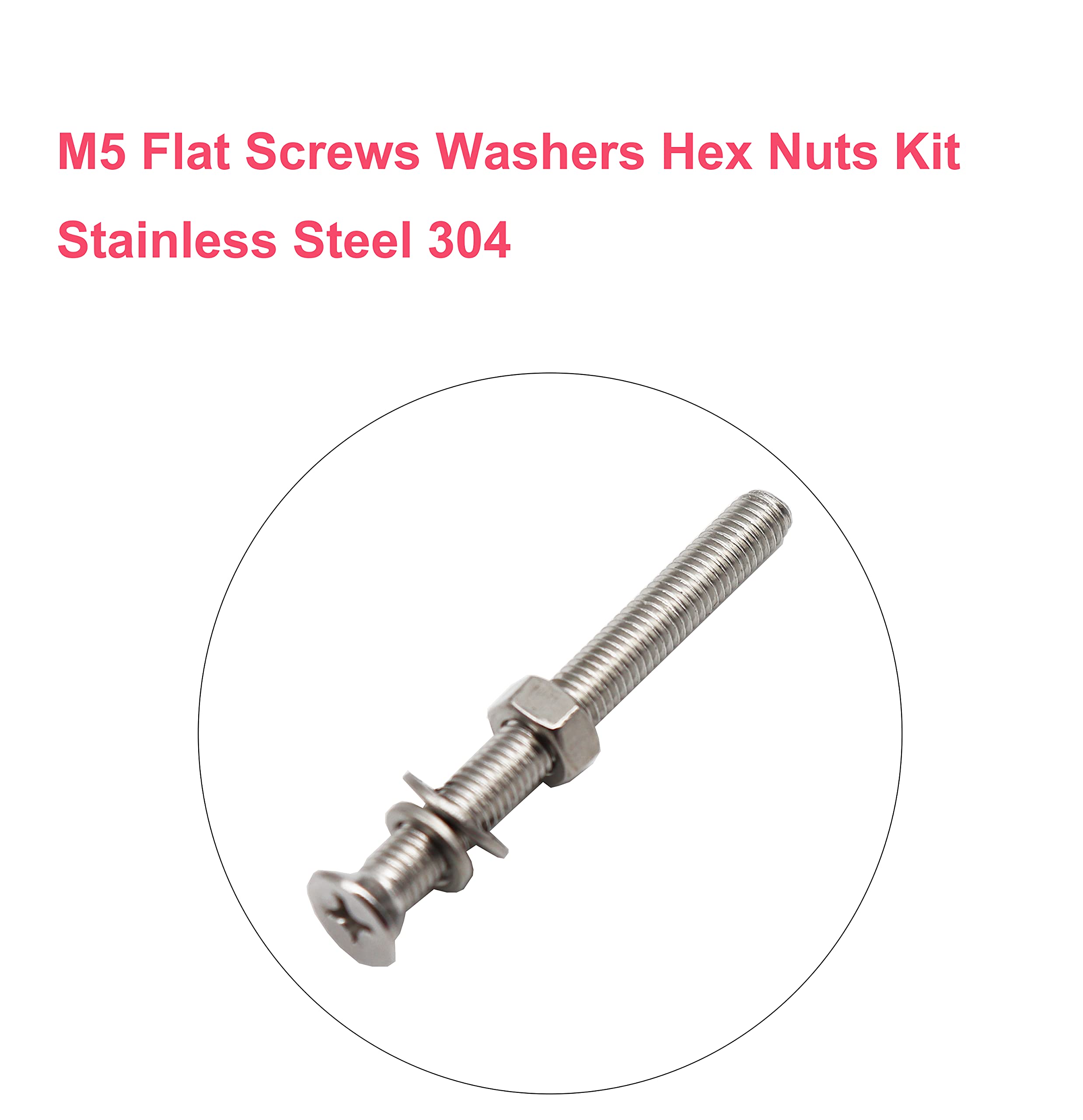 cseao 250pcs Metrisches M5 flat head Phillips Maschine Schrauben Muttern Unterlegscheiben Sortiment Kit, 304 Edelstahl