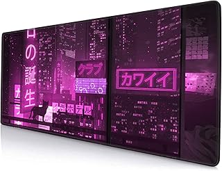 SANWUMIAN Large Gaming Anime Mouse Pad, XXL Extended Purple Computer Keyboard Mouse Mat, Big Japanese Desk Pad for Office Game Laptop, 31.5X11.8 inch Non-Slip Rubber Base with Stitched Edge Mousepad
