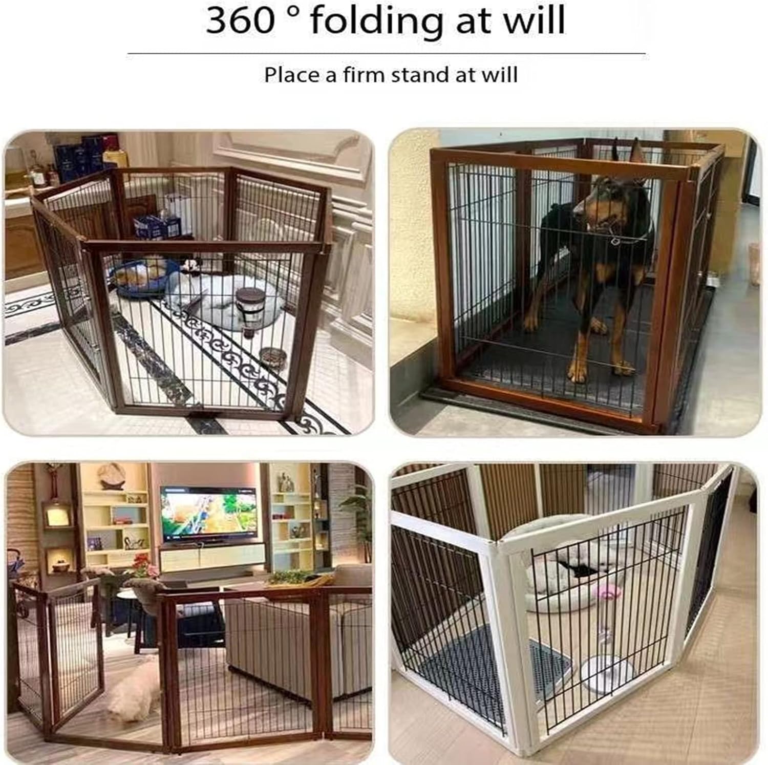Gated Pet Freestanding Dog Gate, Wooden Dog Playpen, Foldable, Pet Safety Fence for Doorways, Stairs and Kitchen (C)
