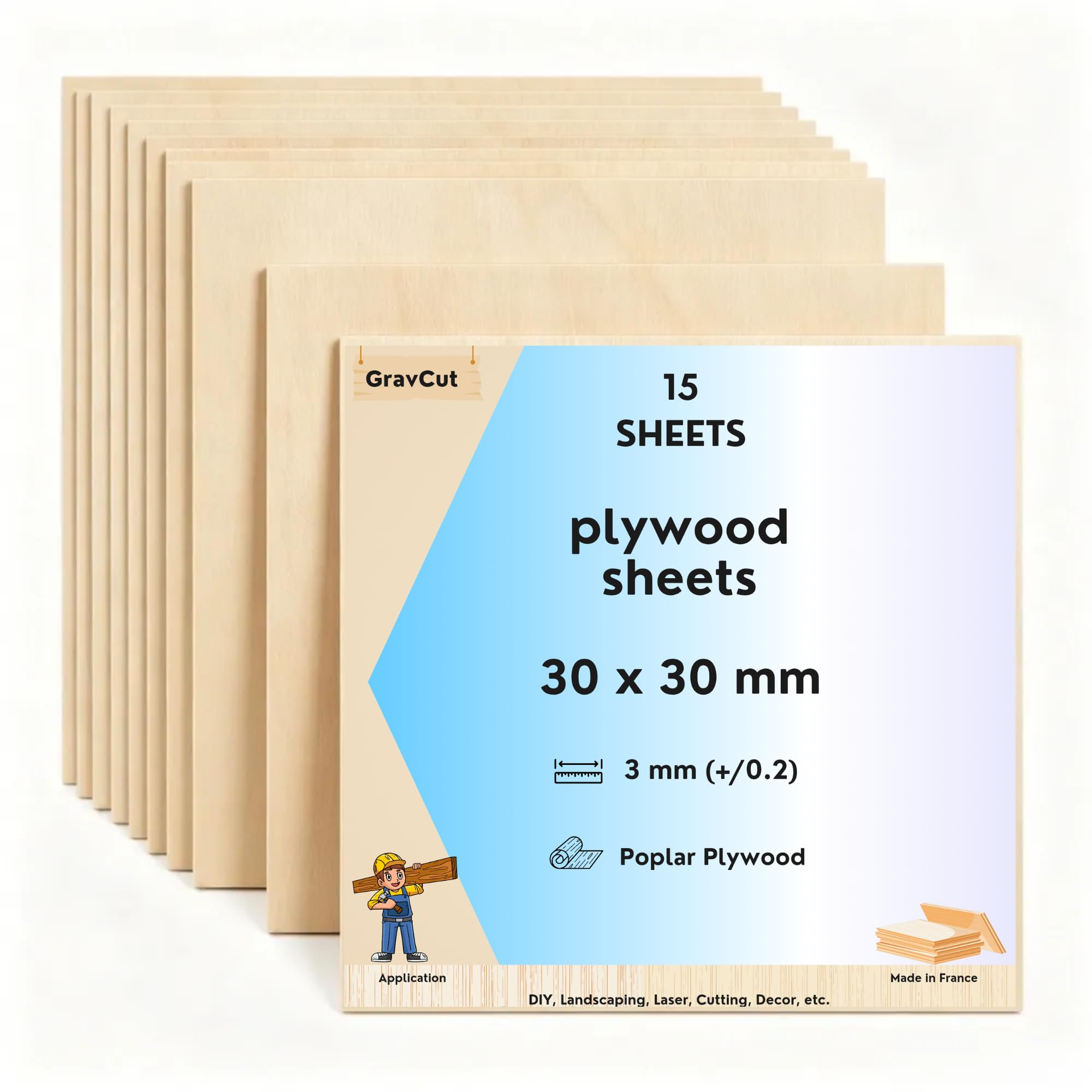 Sperrholzplatten, Linde, 30 x 30 mm, 3 mm, für Lasergravierer, glattes Holz, Laserschnitt, Gravur, Basteln & DIY, 15 Stück
