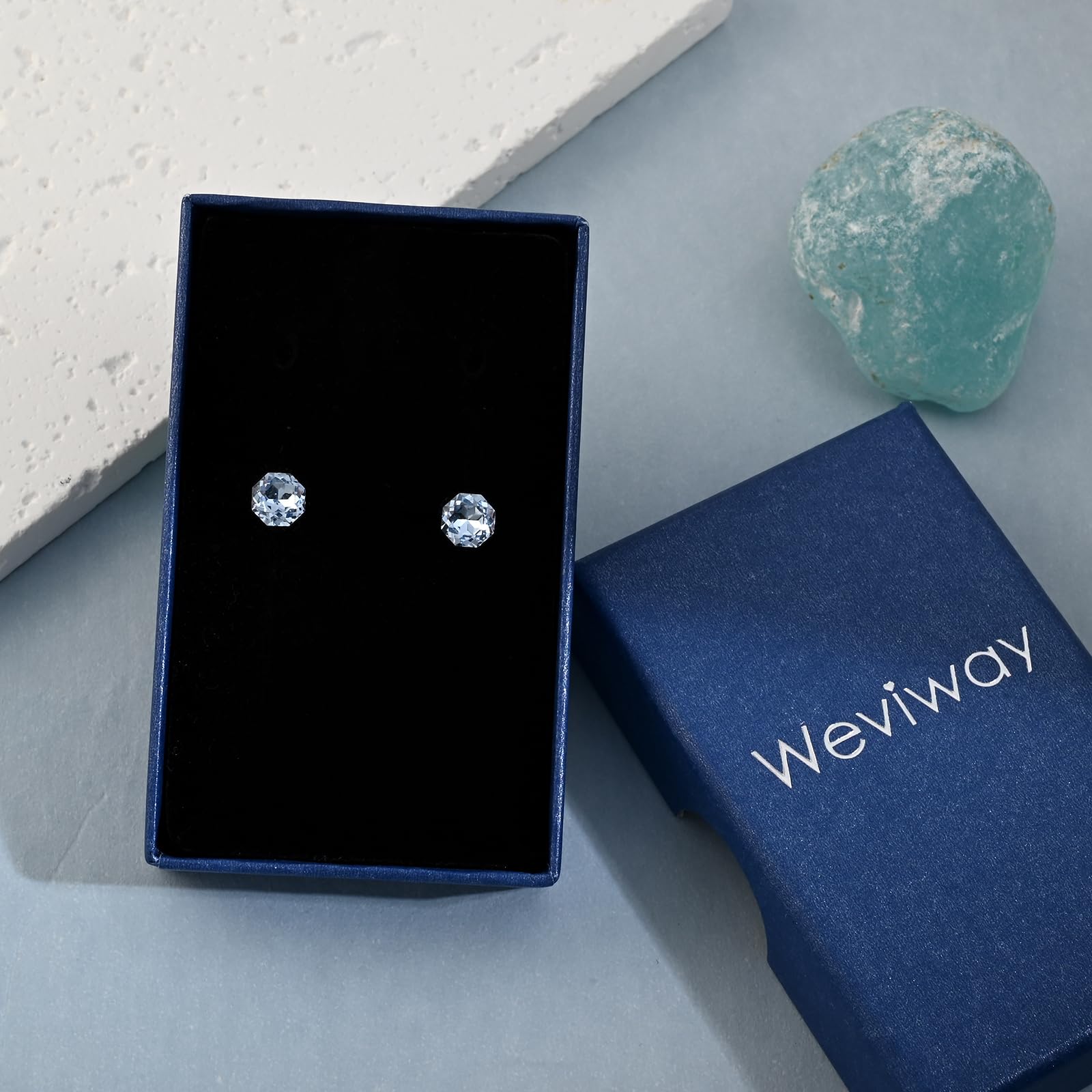 925 Sterling Silber Ohrstecker für Damen, Ohrringe Damen mit Aquamarin Kristallen und Edelstein-Geburtsstein, Hellblauer Geburtsstein Schmuck Geschenk für Frauen Freundin Mama Mädchen