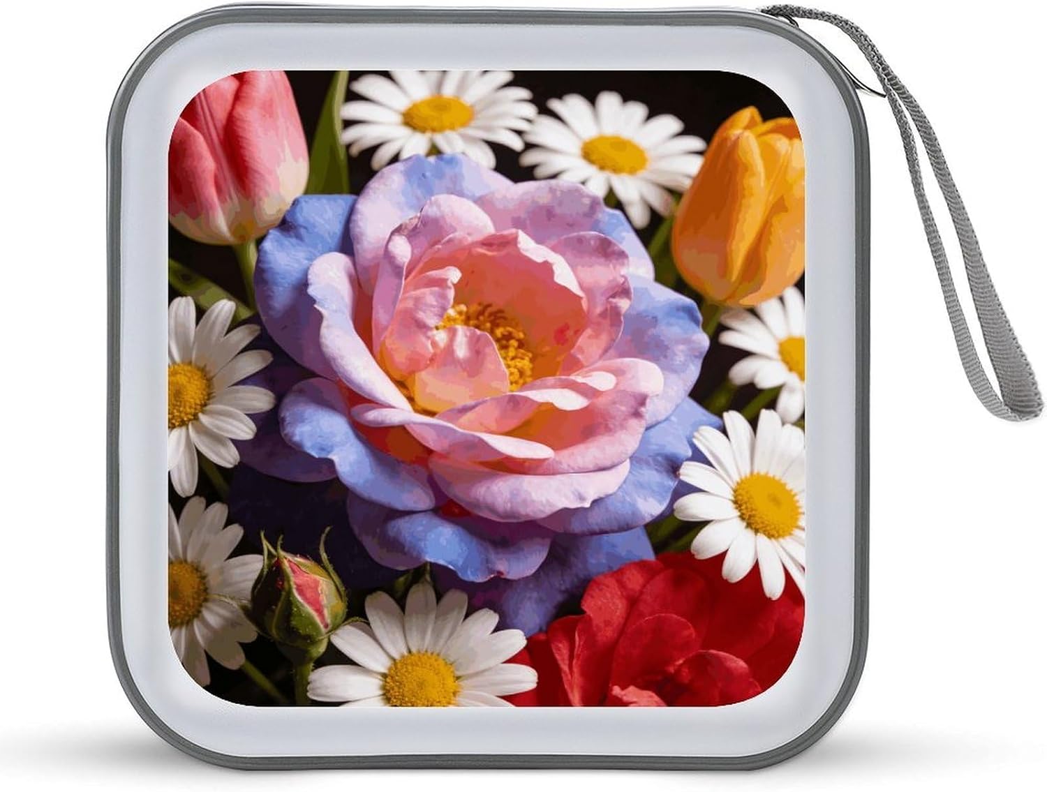 Colorful Flowers CD Case 40 Capacity Hard Plastic DVD Cases Portable Disc Wallet Storage Binder Heavy Duty VCD Storage Box Large Media Binder for Car Home Office Travel