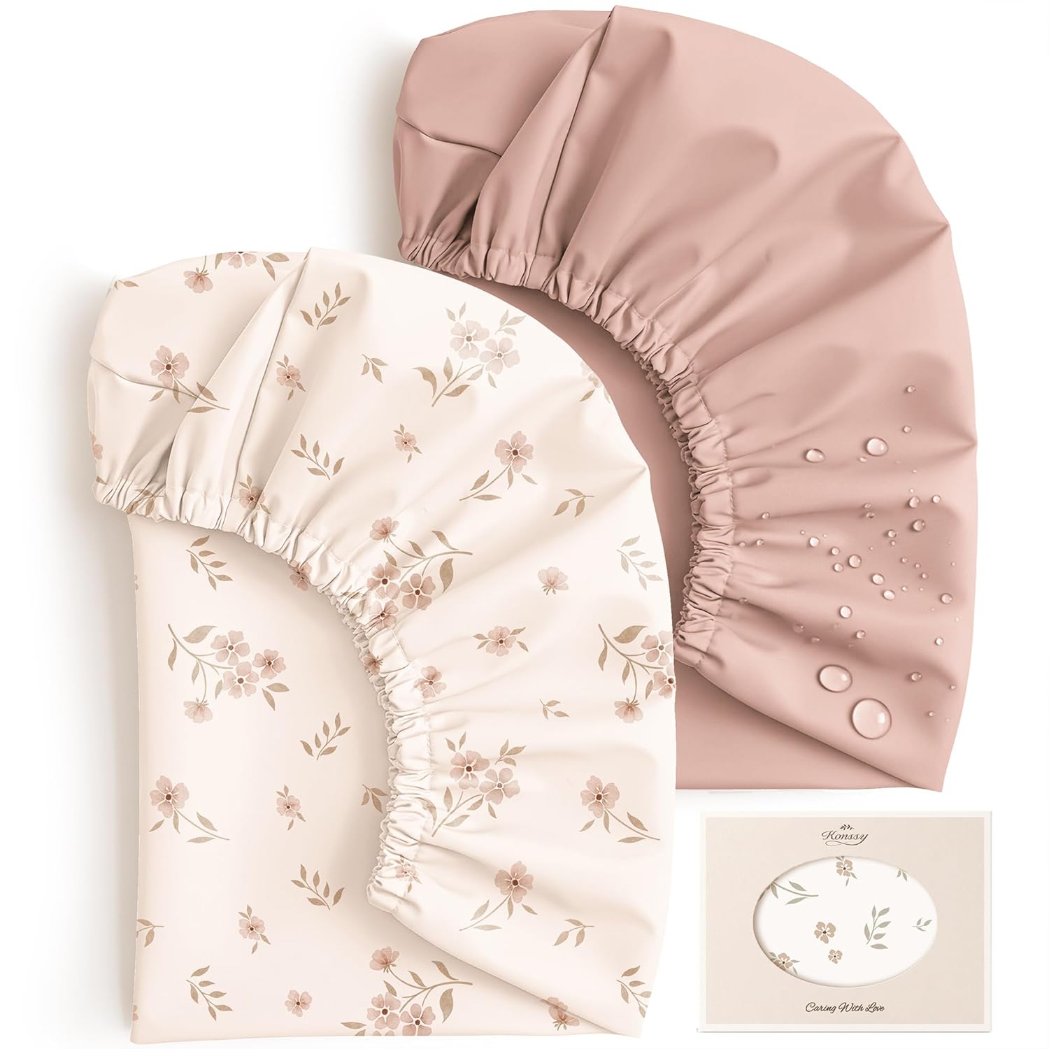 Konssy Waterproof Changing Pad Covers 2 Pack, Soft Fabric Wipeable Diaper Table Sheets for Baby Girls Boys, Boho Nursery Gift Set, Fits Standard 16x32 (Blossom)