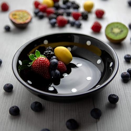 Miniatura 6 de Juego de vajilla hecha a mano de cerámica de lunares blancos y negros de 12 piezas | Servicio de vajilla de cerámica para 4 | Platos llanos | Platos