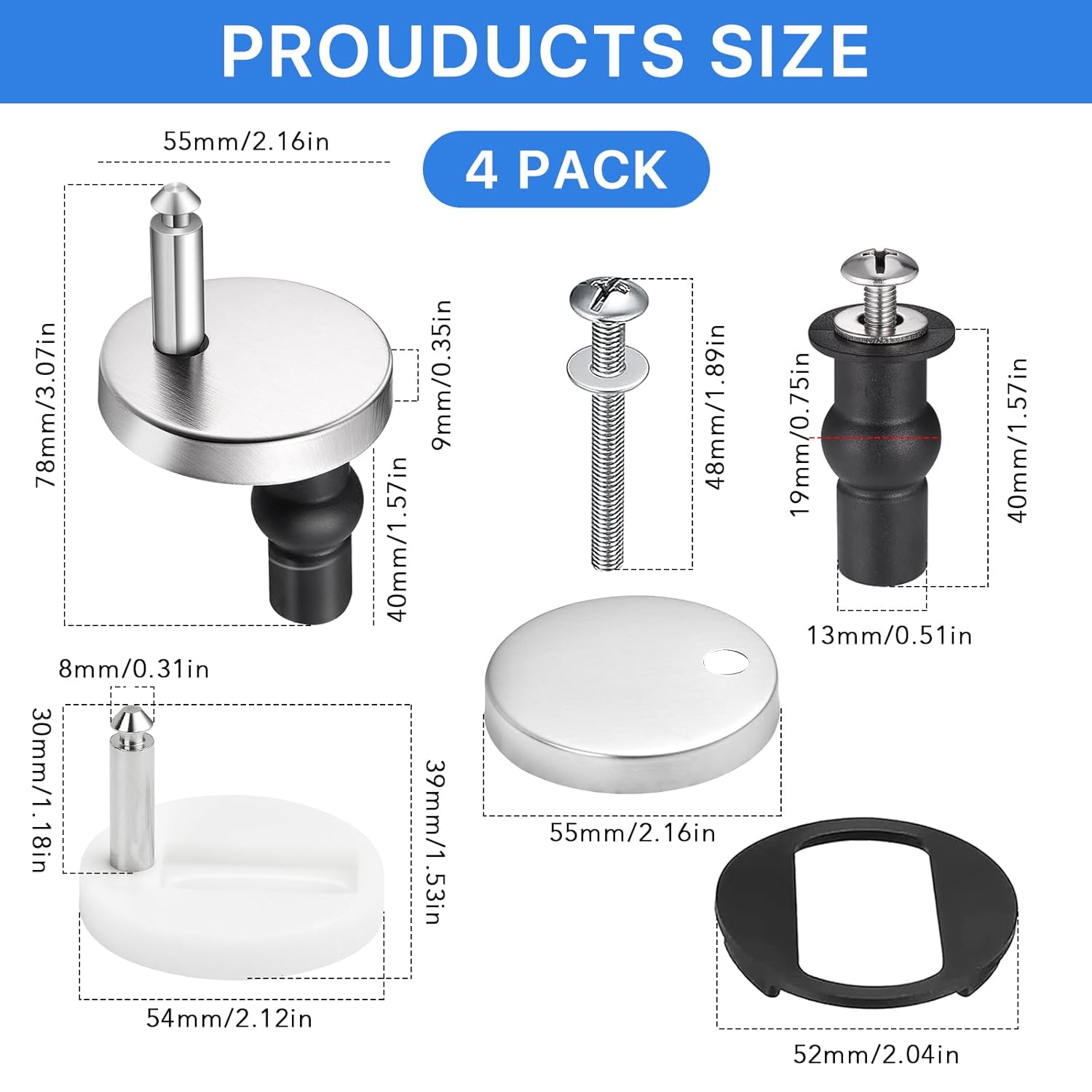 2 Full Set Toilet Seat Hinge Fixings,Quick Release Top Hinge Fixings Expanding Rubber,Toilet Seat Hinge Replacement Parts with Screws Bolts and Nuts for Home Bathroom