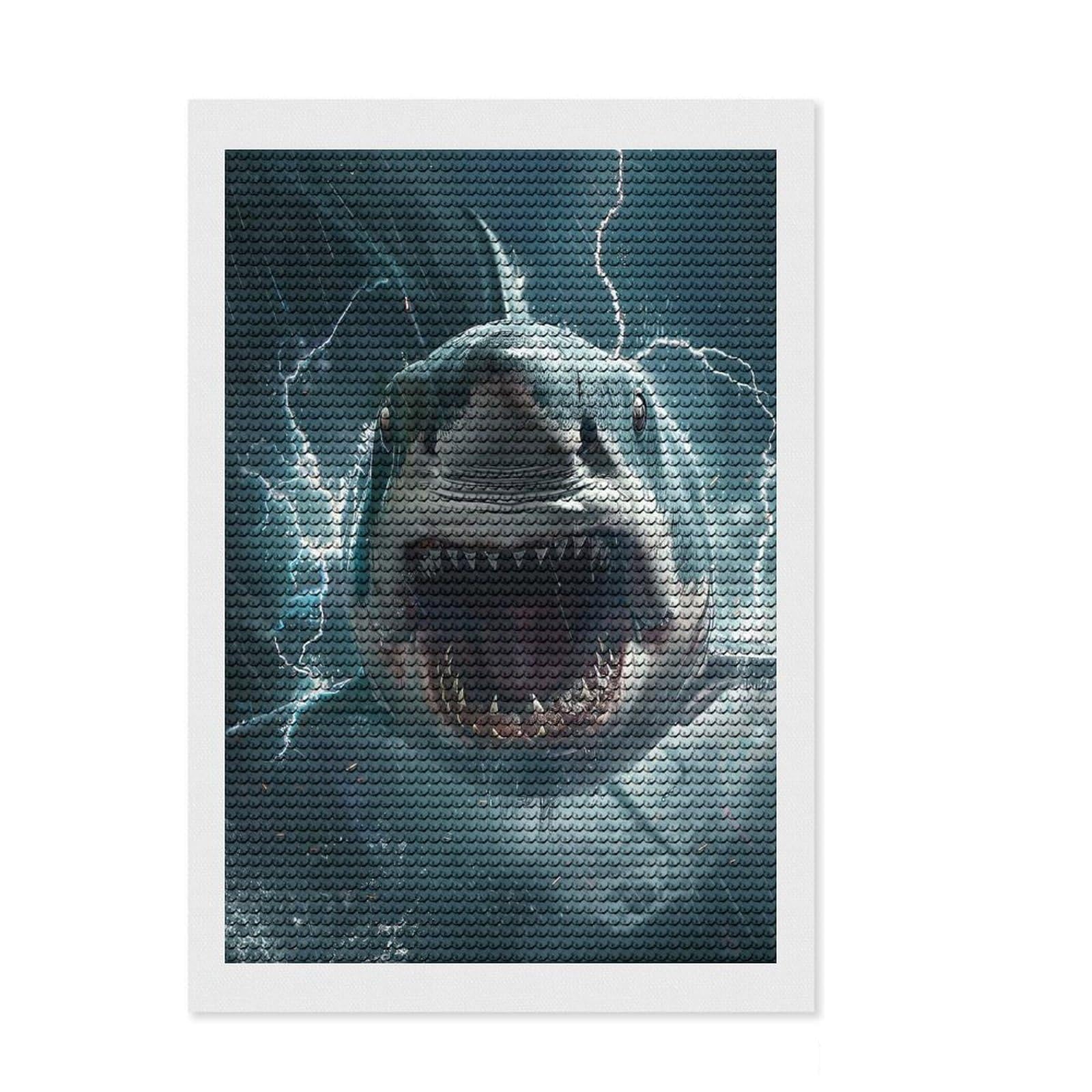 Junmoney Shark Lightning Round Drill Diamond Painting 8"x12", for Beginners, Simple to Start, Modern Decor, Birthday Gift, Easy to Enjoy