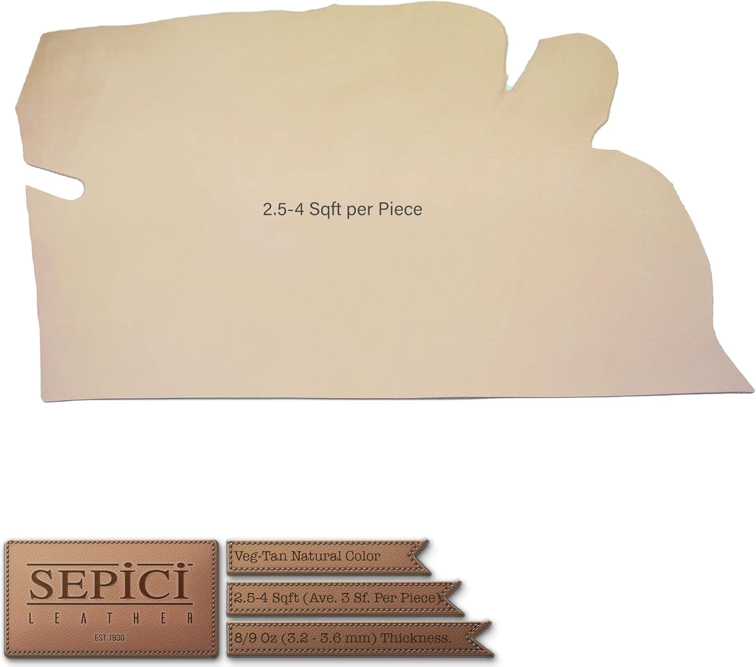 Sepici Premium Full Grain Veg Tan Leather Shoulders Craftsman Grade – Vegetable Tanned Cowhide for Belt Making, Holsters & Leather Crafts, 2.5-4 ft - Single Shoulder