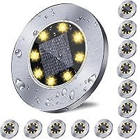 Rayolon Solar Ground Lights 12 Pack - Waterproof IP65 8-LED In-Ground Pathway Lights, Warm White for Yard, Garden, Walkway, Patio