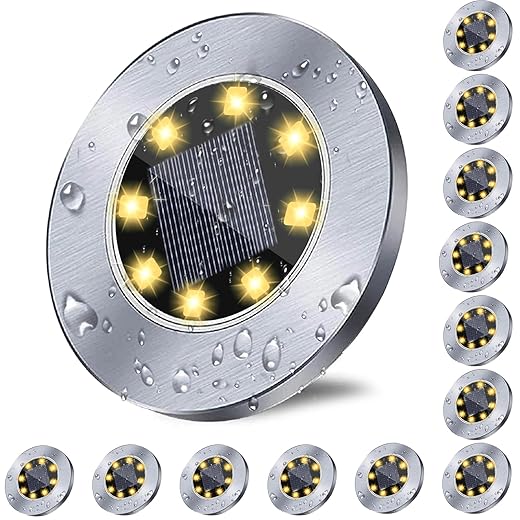 Rayolon Solar Ground Lights, Waterproof Solar Garden Lights, Upgraded Outdoor Garden Waterproof Bright in-Ground Lights, Landscape Lights for Pathway,Yard,Deck,Lawn,Patio,Walkway (12 Pack Warm Light)