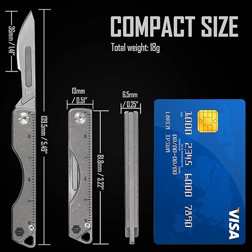 Vista 39 de KeyUnity KK01 Cuchillo plegable de titanio, cuchillo de bolsillo EDC con hoja reemplazable #24, para caza al aire libre, campamento, pesca