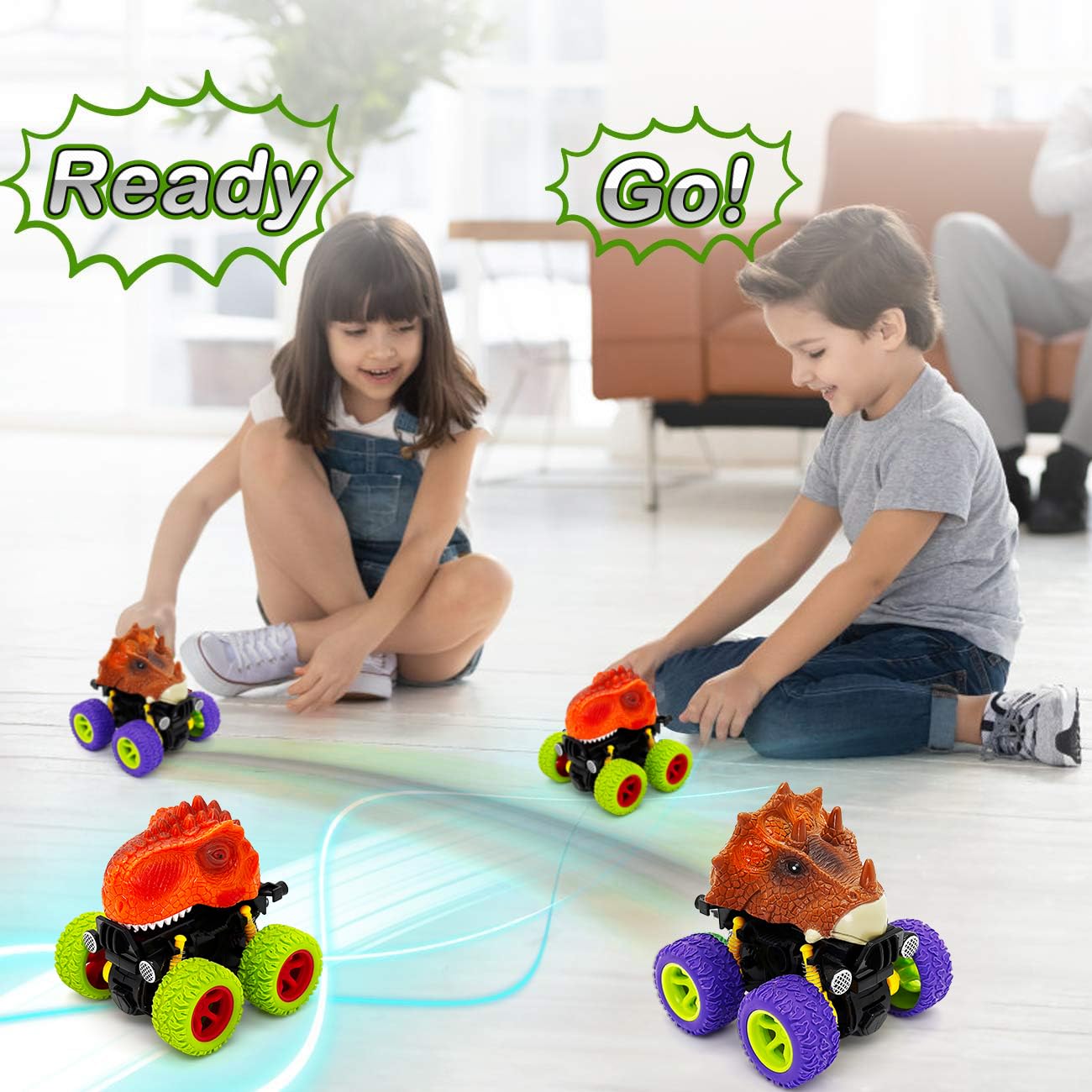 Befunsol Toys for 2 Year Old Boy, 2 Pack Dinosaur Monster Truck Toy Cars for 2 3 Year Old Boys Gifts - Image 2