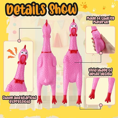 Miniatura 8 de Honoson 32 piezas de juguete de goma de pollo para perros de 12 pulgadas, juguete de pollo gritando, novedoso juguete chirriante que hace ruido