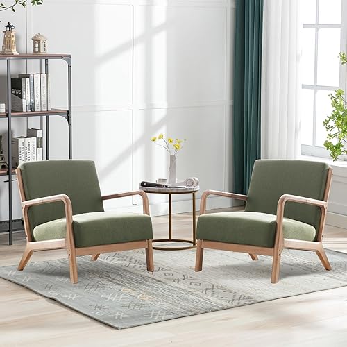 Miniatura 12 de ANJ HOME Silla decorativa moderna de mediados de siglo con respaldo alto, sillón individual con marco de madera maciza, cómoda silla de lectura para