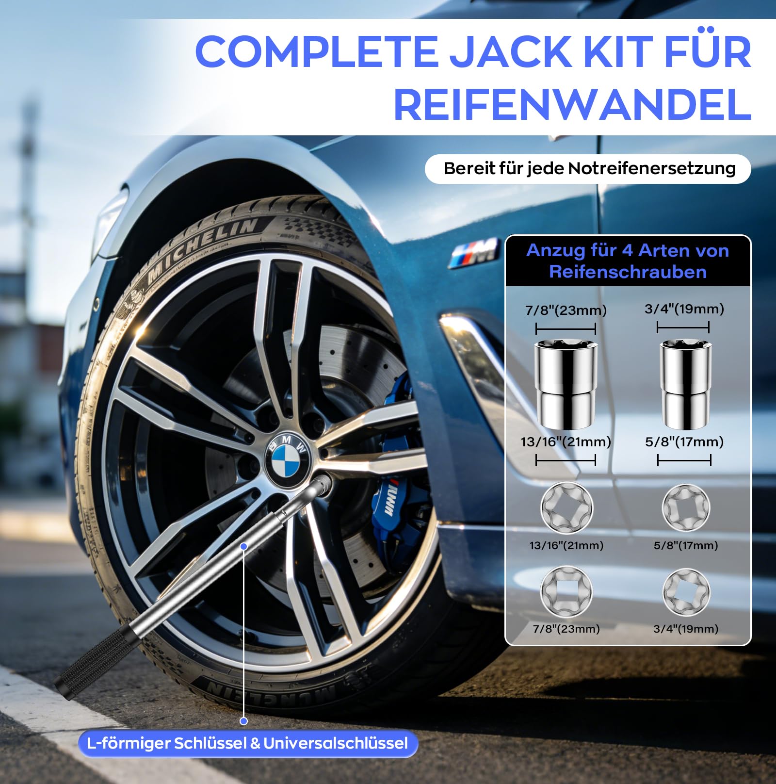 IMAYCC Gato para Coche Universal 3T/3000KG, Kit de Gato Coche para Serie BMW con 2 Pcs Bloque De Goma BMW, Portátil Kit de Emergencia con Llave de Tuercas de Rueda BMW Serie 1/3/5/6/7/Z/X SUV
