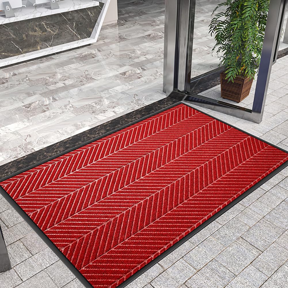 Tapis de porte absorbant antidérapant et grand tapis d'entrée 105x150 cm rouge