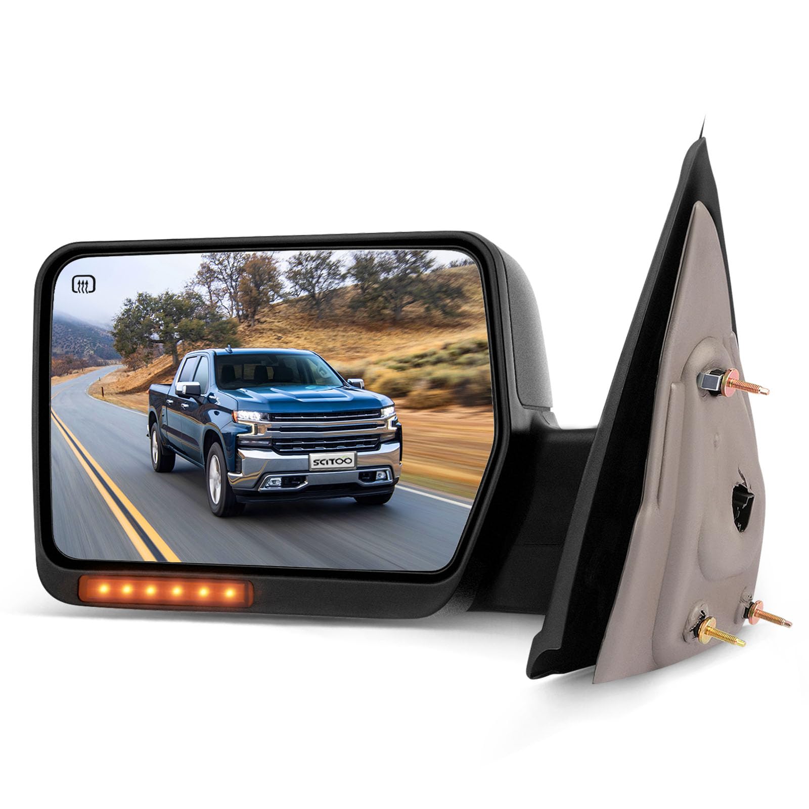 SCITOO Towing Mirror fit for Ford Exterior Mirror fit 2007-2014 for Ford for F-150 Truck with Amber Turn Signal and Puddle Light Heated Power Controlling and Manual Folding (Driver Side)