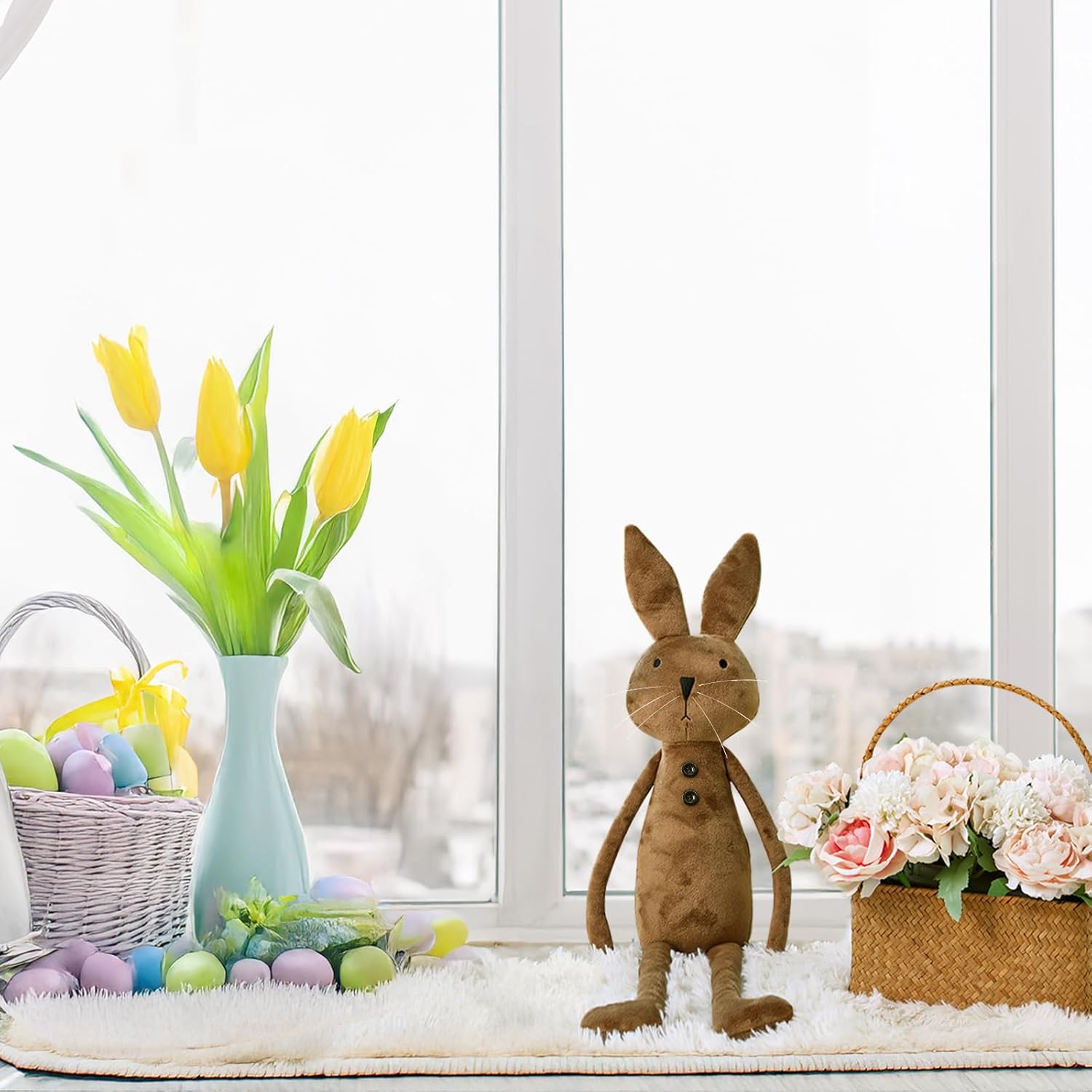 Easter Rabbit Pillows: Soft Plush Brown Rabbit Shaped Easter Pillows, Cute Bunny Stuffed Animals Easter Throw Pillows, Spring Easter Decoration for Home, Bedroom, Living Room, Sofa, Couch