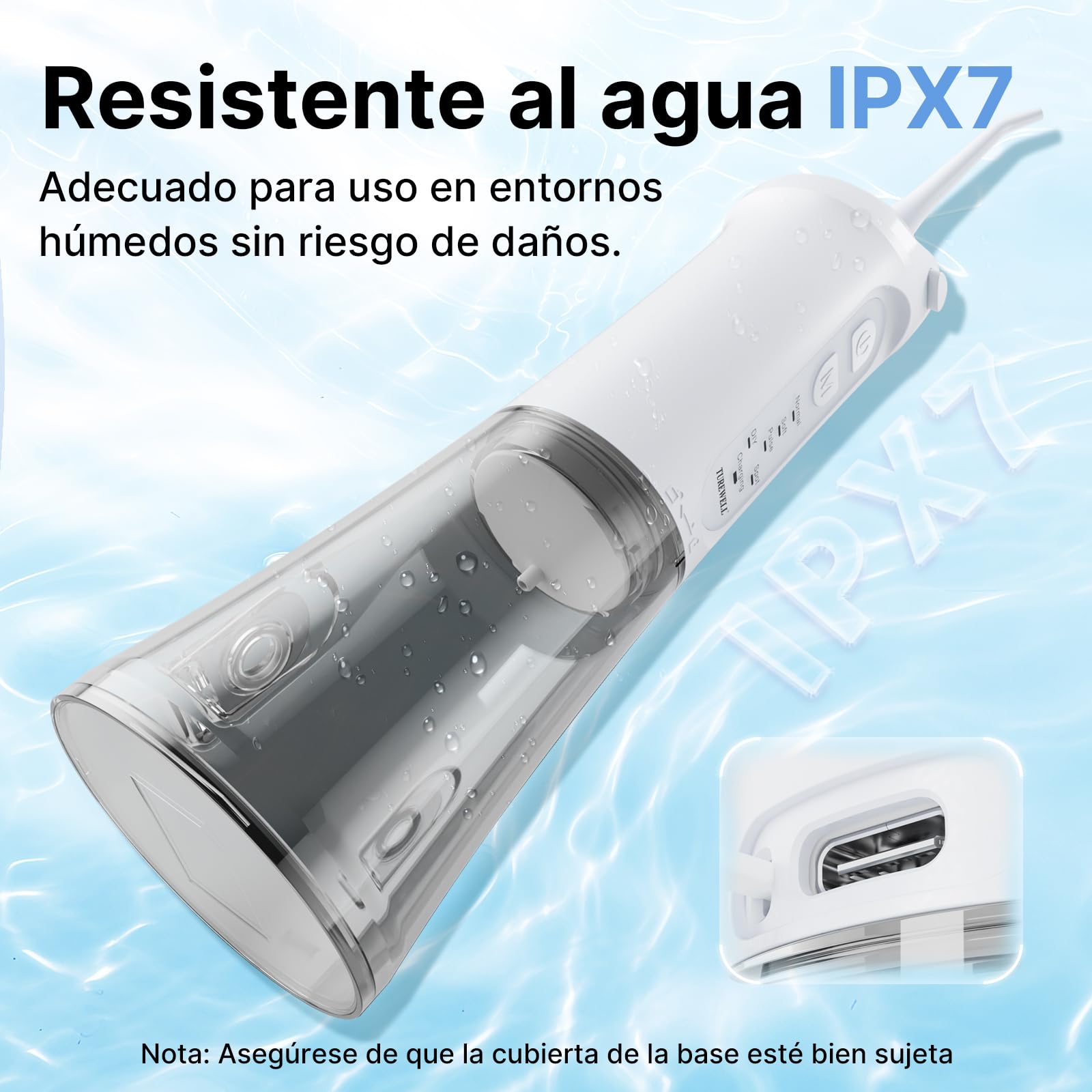 TUREWELL Irrigador Bucal Portatil de 310 ML con 5 Modos, 4 Boquillas, Irrigador Dental Recargable IPX7 Impermeable al Agua para el Hogar y Los Viajes, Mejora la Salud Dental