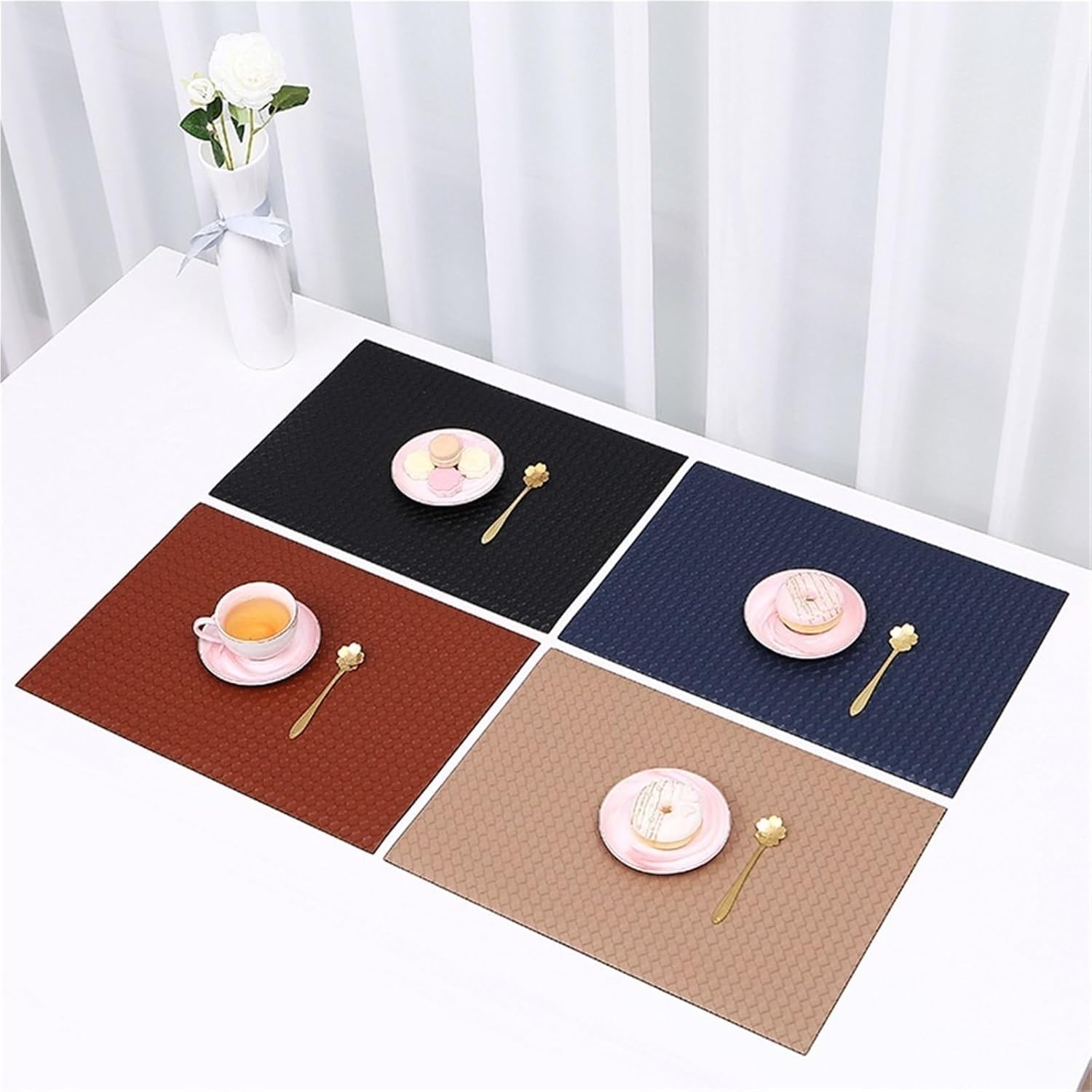 Faux Leather Woven Placemats Set of 4/6, Waterproof Heat Resistant Anti Slip Dining Table Place Mats for Indoor Outdoor Use(Brown,Set of 4)