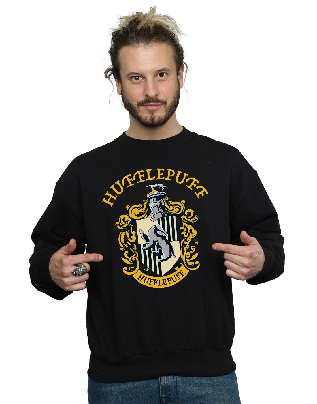 Absolute Cult Men's Black Harry Potter Hufflepuff Crest Sweatshirt XXX-Large