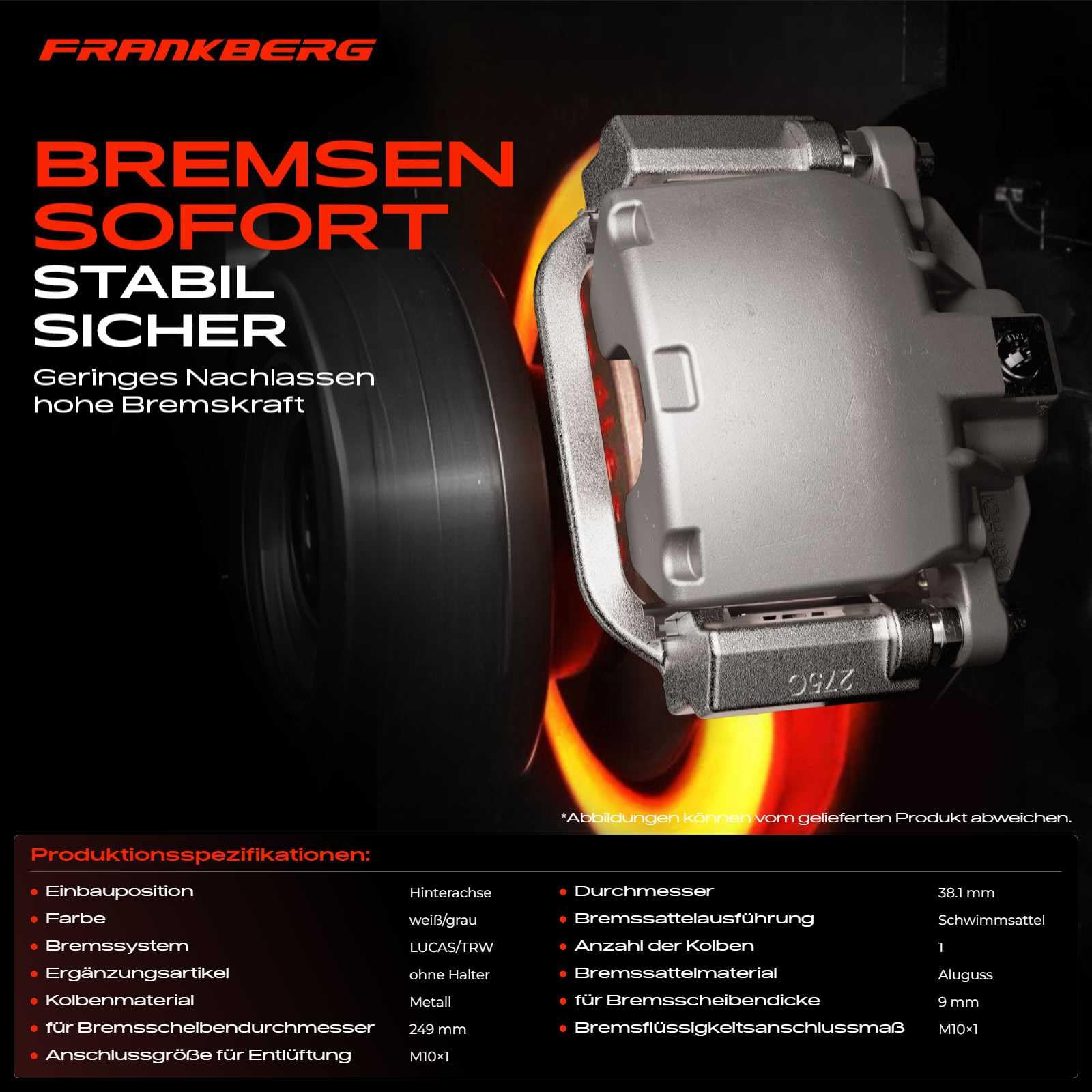 Frankberg 2x Bremssattel Bremszange Hinten Links Rechts Aluminiumguss Kompatibel mit C4 C4 I C4 II 308 SW I 308 CC 308 I 307 307 Break 307 CC 307 SW DS4 Replace# 1607375680