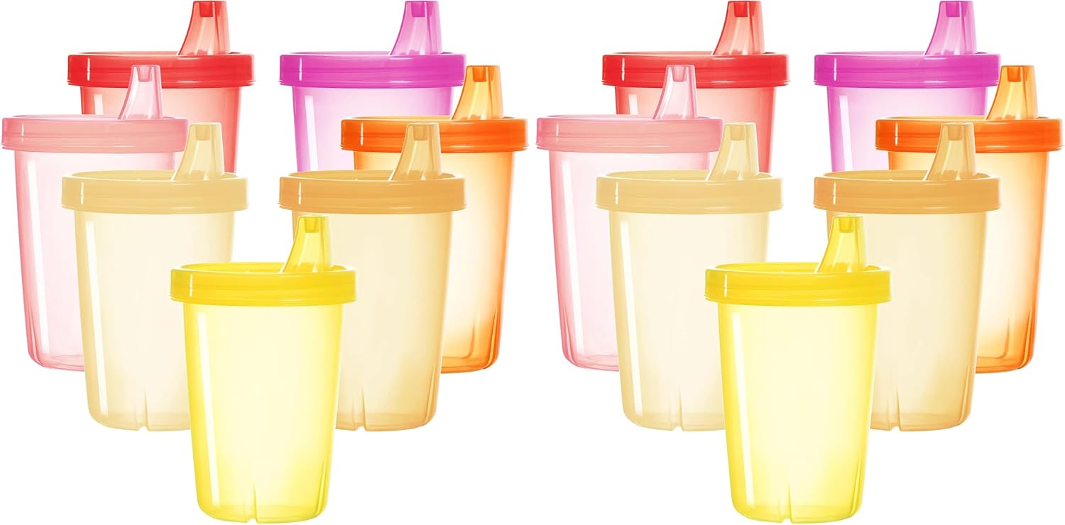 Youngever 7 Pack Kids Sippy Cups for Infant and Toddler - Pink Color