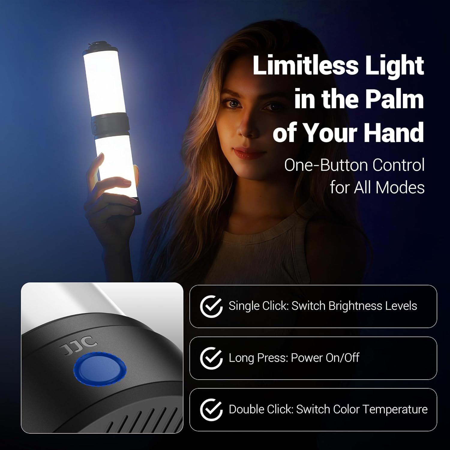 JJC 360° Light Attachment for Insta360 X5 X4 X3 DJI Osmo 360 Gopro Max Xtra 360 Accessories, Rechargeable Personal LED Video Light w. 1/4"-20 Thread, 3 Color Mode / 5 Brightness Level for Selfie Vlog