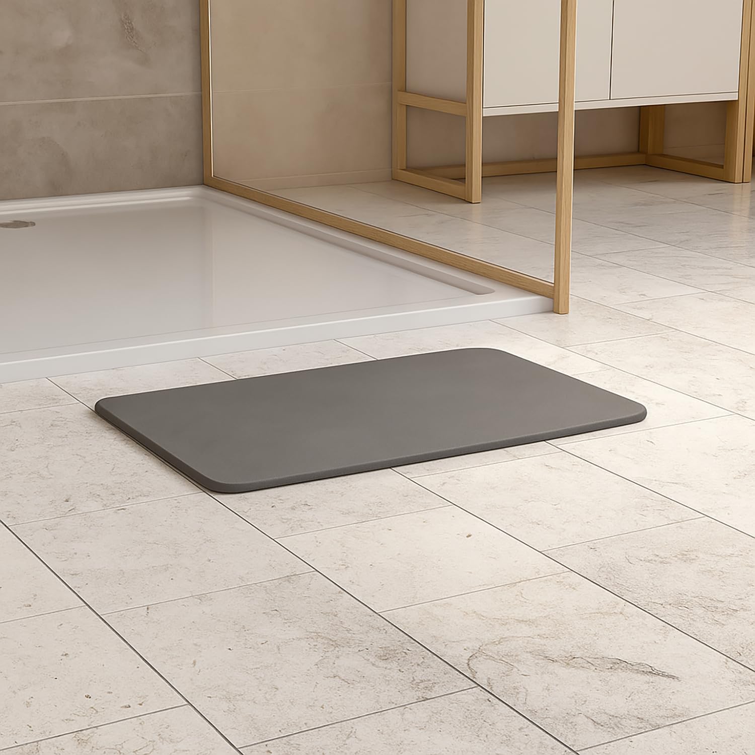 TIENDA EURASIA – Alfombra Baño | Material 100% Diatomita | Superficie Súper Absorbente | Secado Rápido | Antideslizante | Medidas 60x39 cm | Rectangular (Gris)