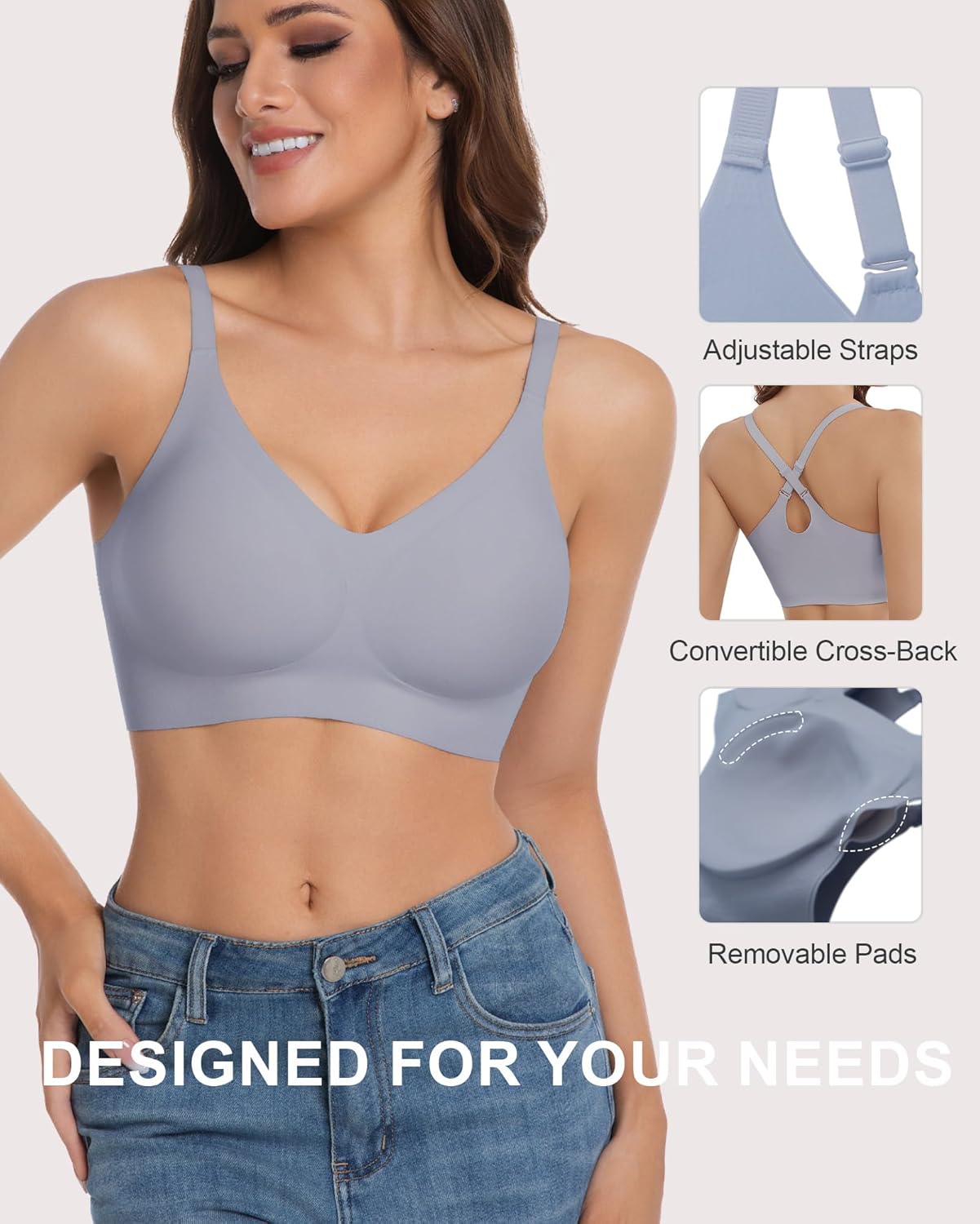 Vinfact 3 Pack Womens Wireless No Underwire Comfort Soft Bras Pullover Jelly Support Seamless Sleep Tshirt Everyday Bralette - Image 5