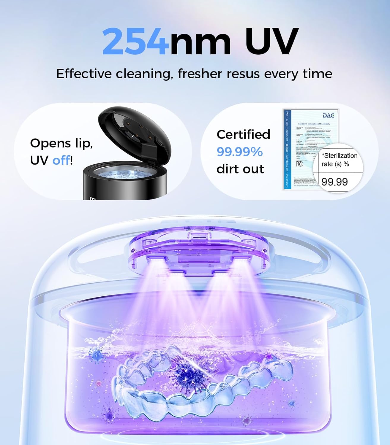 Retainer Cleaner 48kHz, Ultrasonic Retainer Cleaner Machine with 4 Modes for Dentures, Aligners, Mouthguards, Retainers, Jewelry Cleaner and Dental Cleaning Pod (Black) - Image 6