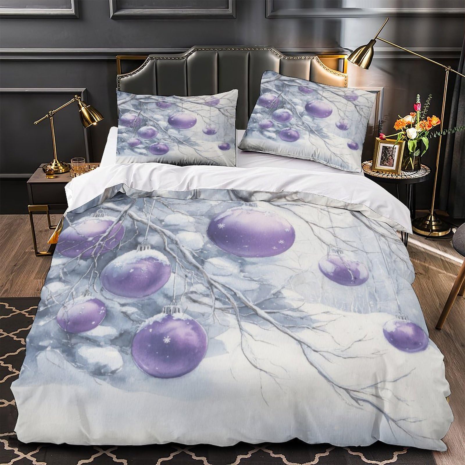 Housse de couette 135x200cm violette 3D hypoallergénique parure lit simple