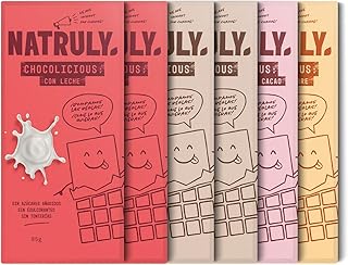 NATRULY Tavoletta di Cioccolato senza Zucchero e Senza Dolcificanti. Addolcita con Fibra di Cicoria -Mix 4 Sapori, Pack 6x85g