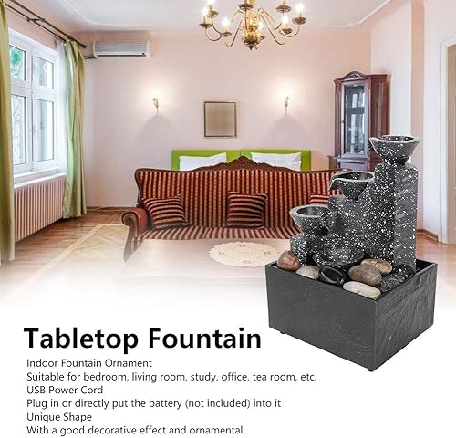 Miniatura 3 de Fuente de escritorio, fuente de agua USB, adorno para manualidades, fuente interior con luz LED y piedras para decoración de mesa de oficina en casa