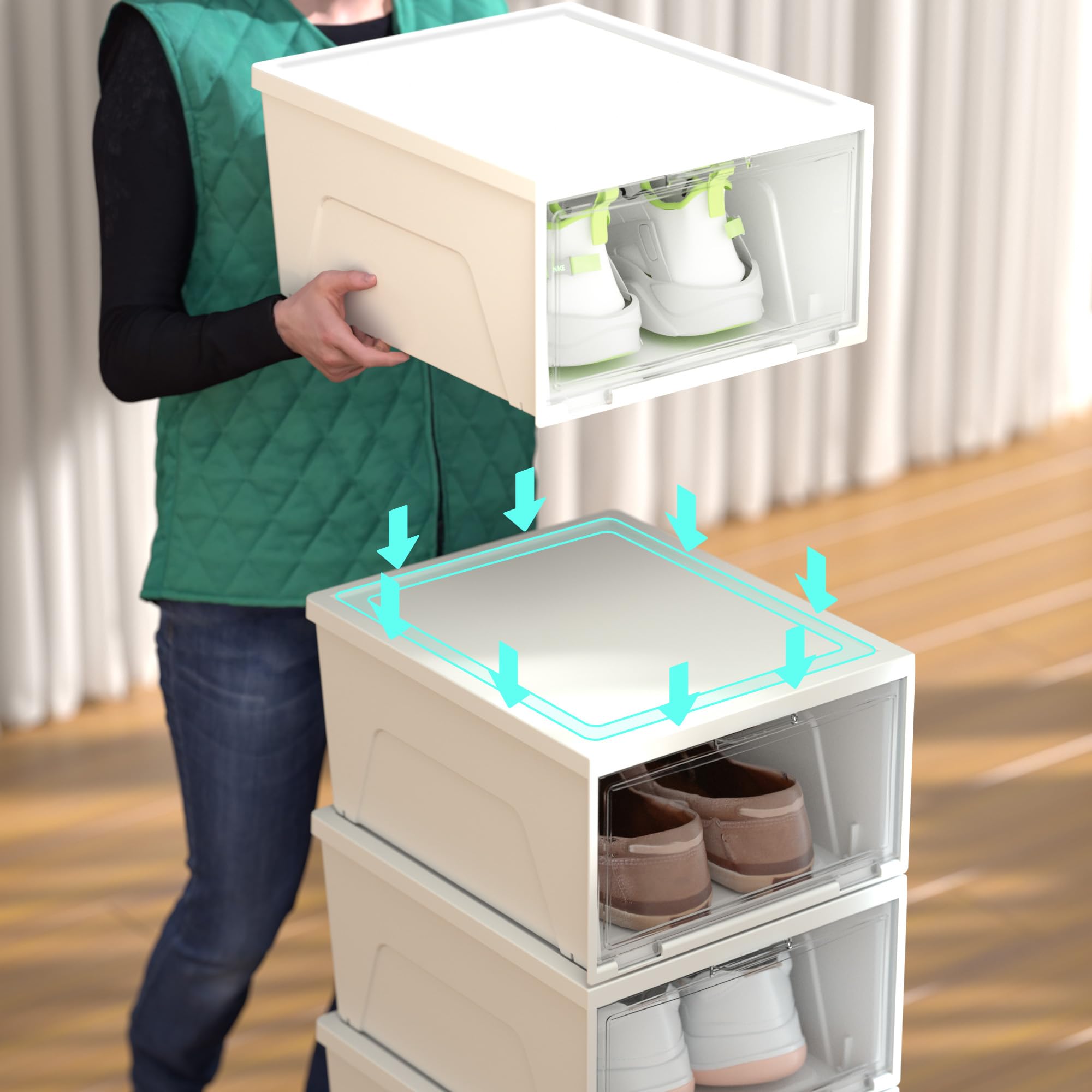 Scatole Scarpe Trasparenti Impilabili 16L - Confezione Da 6, Organizzatore Armadio, Anti-Polvere, Sotto Letto - Foto 11