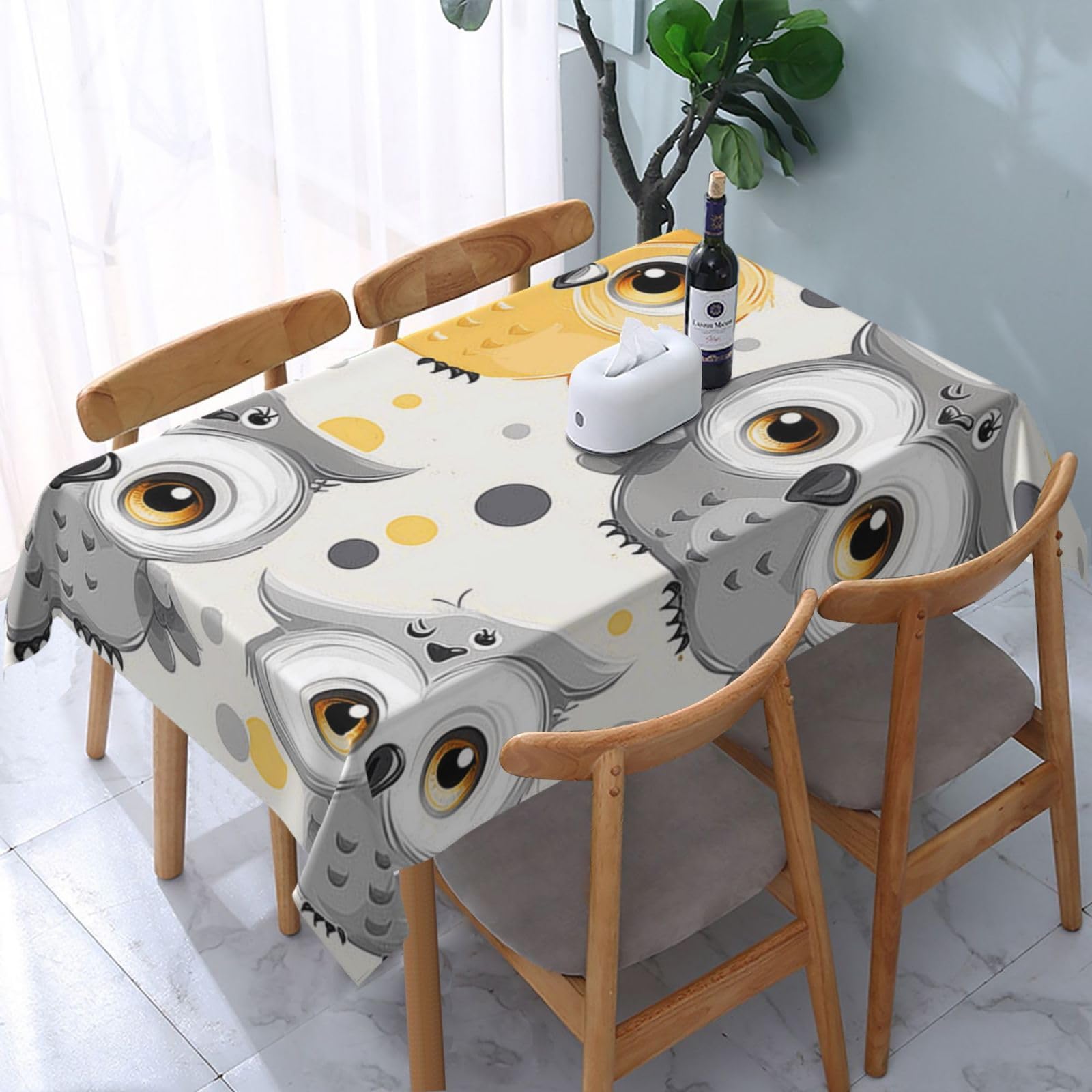 WPKJU Animal Cartoon Owls Cute Printed Tablecloth Water Resistant Table Cover Washable Rectangle Table Cloth for Tables 54x72 in