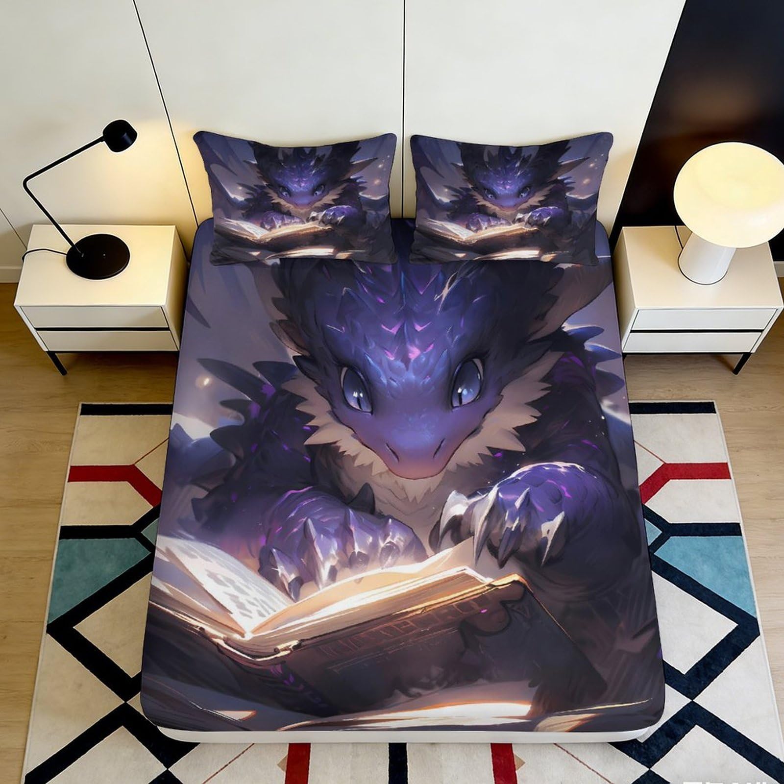 3D Printed Fantasy Dragon Fitted Sheet Microfiber Elastic Hem Non-Slip for Bedroom Fantasy Dragon Mattress Fitted Cover Washable 90x200x25cm